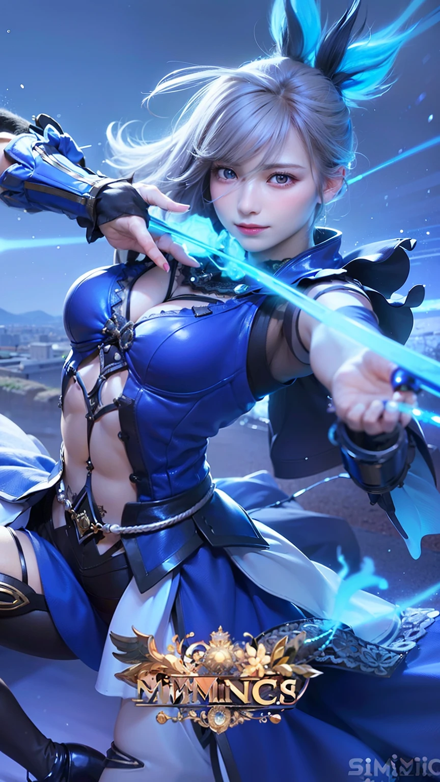 masculine female, masterpiece, ((perfect eyes)) best quality, (semirealism:1.9), beautiful lighting, (extremely detailed CG unity 4k fhd wallpaper), High Detail, Sharp focus, dramatic outdoors, 1 girl ,19 years old, white hair, light purpel eyes, smile.