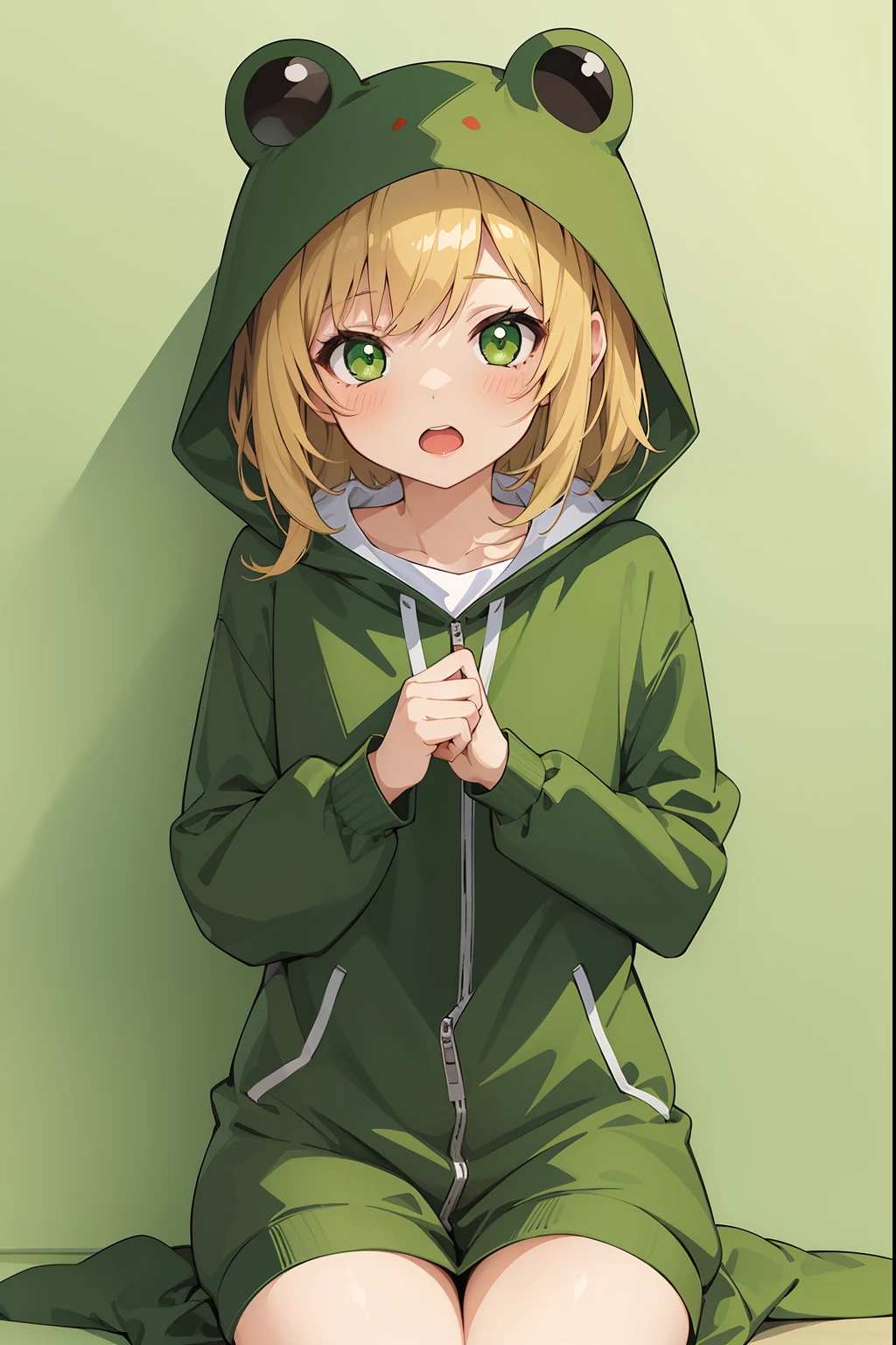 nsfw,{{masterpiece}},{{best quality}},Illustration,portrait,{1 girl}, An anime girl in a green frog costume