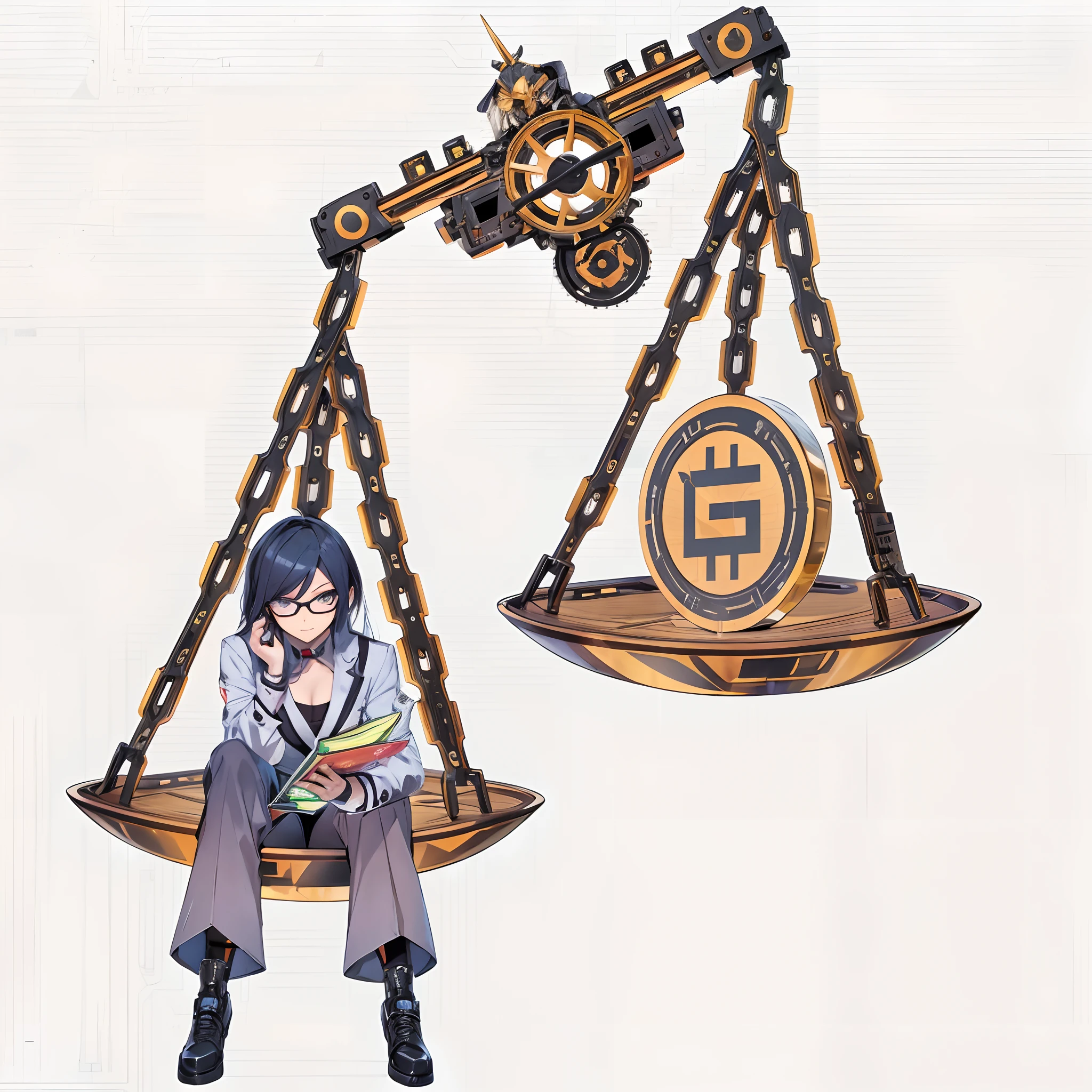 Attractive judge、(cyberpunked)、Libra、The ultra -The high-definition、1 persons、Intelligent Young Woman、eye glasses、Holding a document in your left hand、The long-haired