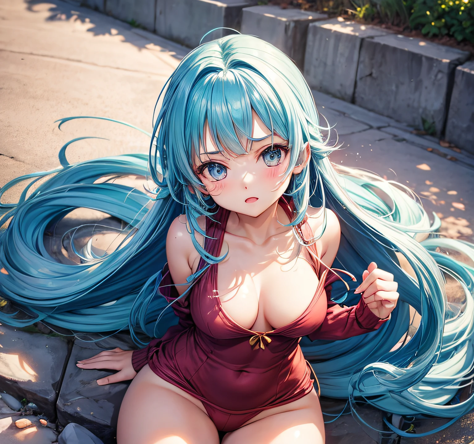 Older girlfriend cute One piece with open chest Hidden big Sweaters Long hair Heals boss Gap Moe