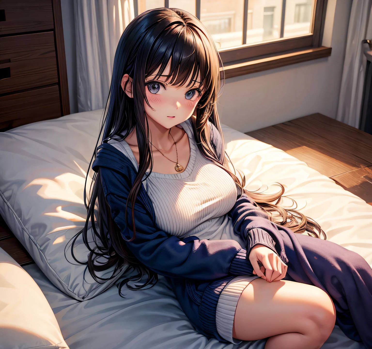 Older girlfriend cute One piece with open chest Hidden big Sweaters Long hair Heals boss Gap Moe