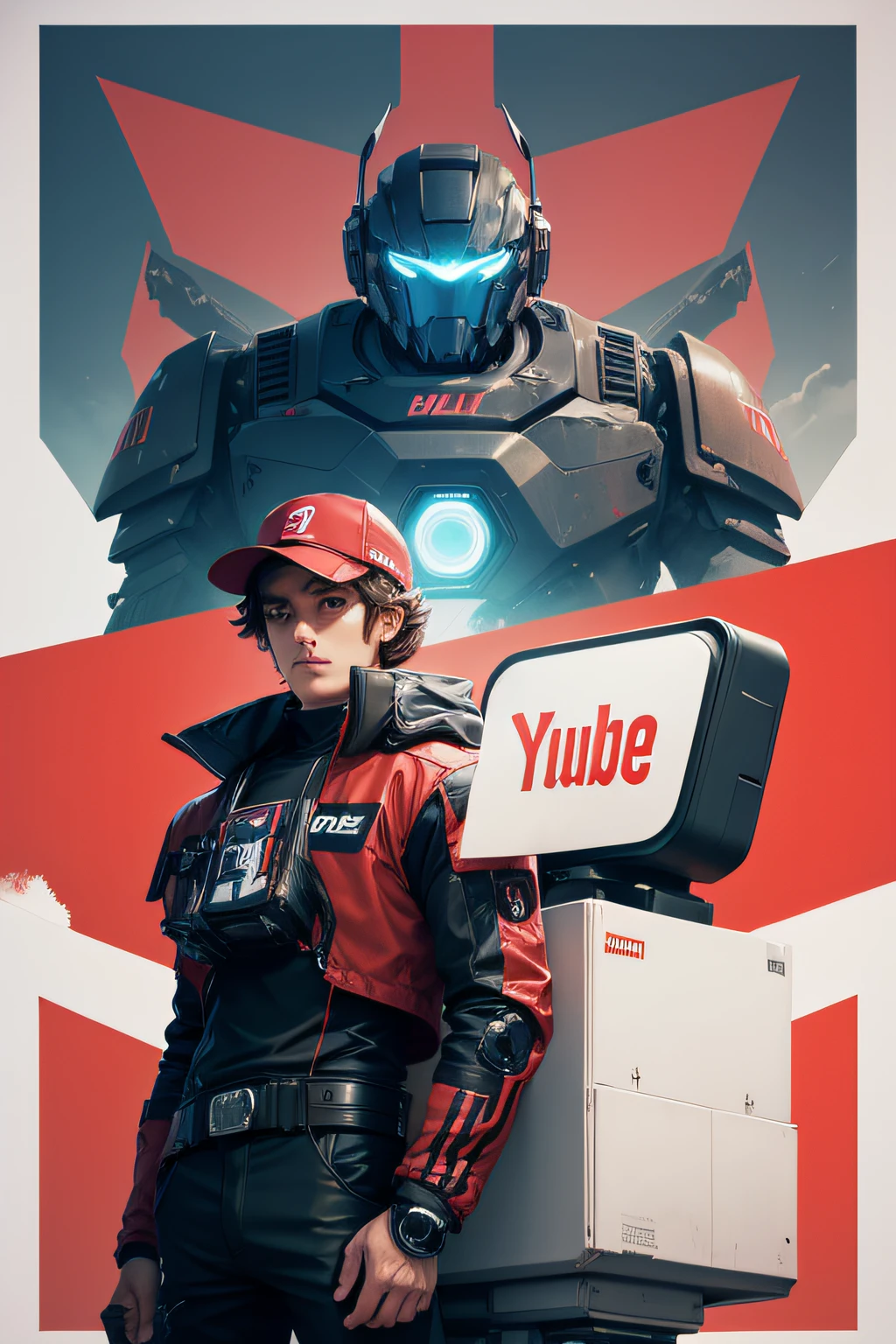 An advertisement to present the channel "youtube" dans un style mecha