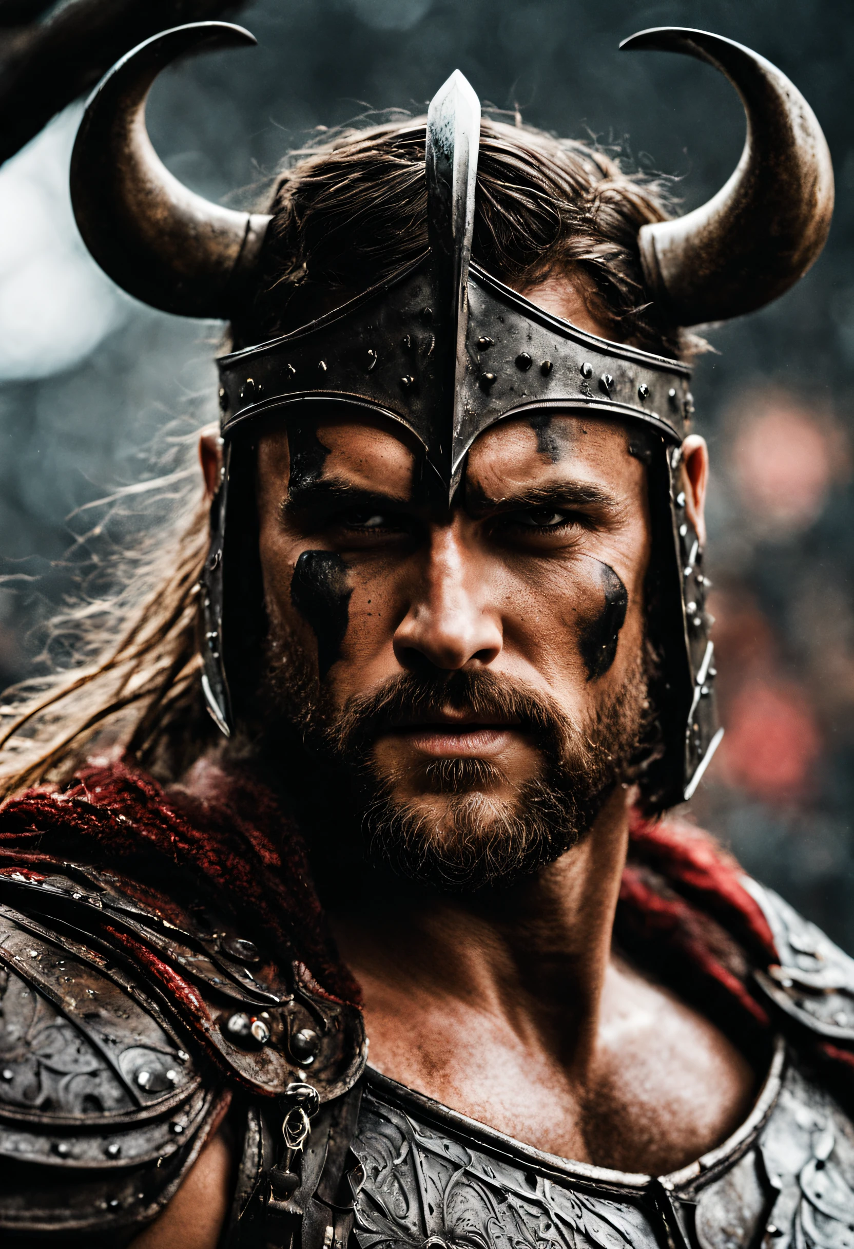 ~*~Breathtaking~*~ cinematic realistic close-up shot in a movie scene, vibrant colors, highly detailed, presented in cinemascope, creating a moody atmosphere.
"Blade Viking com rosto do giurosa, Sorriso esquerdo, blood tears, sombrio, qualidade excepcional, multiple facial scars, Batman que ri, armadura viking das trevas, Gothic style."