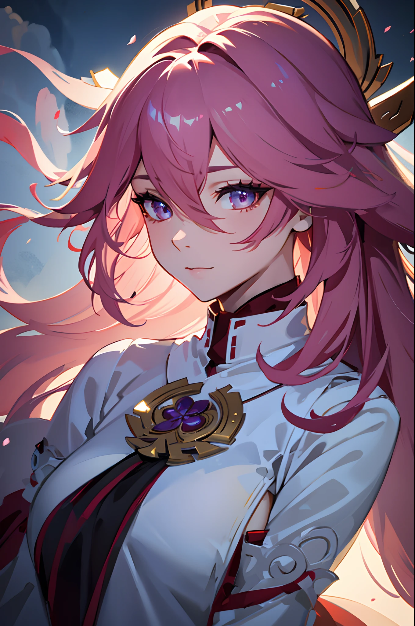 best quality,4k,8k,highres,masterpiece:1.2,ultra-detailed,realistic:1.37,elegant,portrait,yae miko,ethereal atmosphere,flowing hair,windswept clothes,cinematic lighting,vivid colors,expressive eyes,serene expression,graceful posture,fox ears,delicate features,translucent skin,fine details,subtle textures,wisps of smoke,subdued color palette,dramatic composition,mysterious aura,depth and dimension,magical ambiance