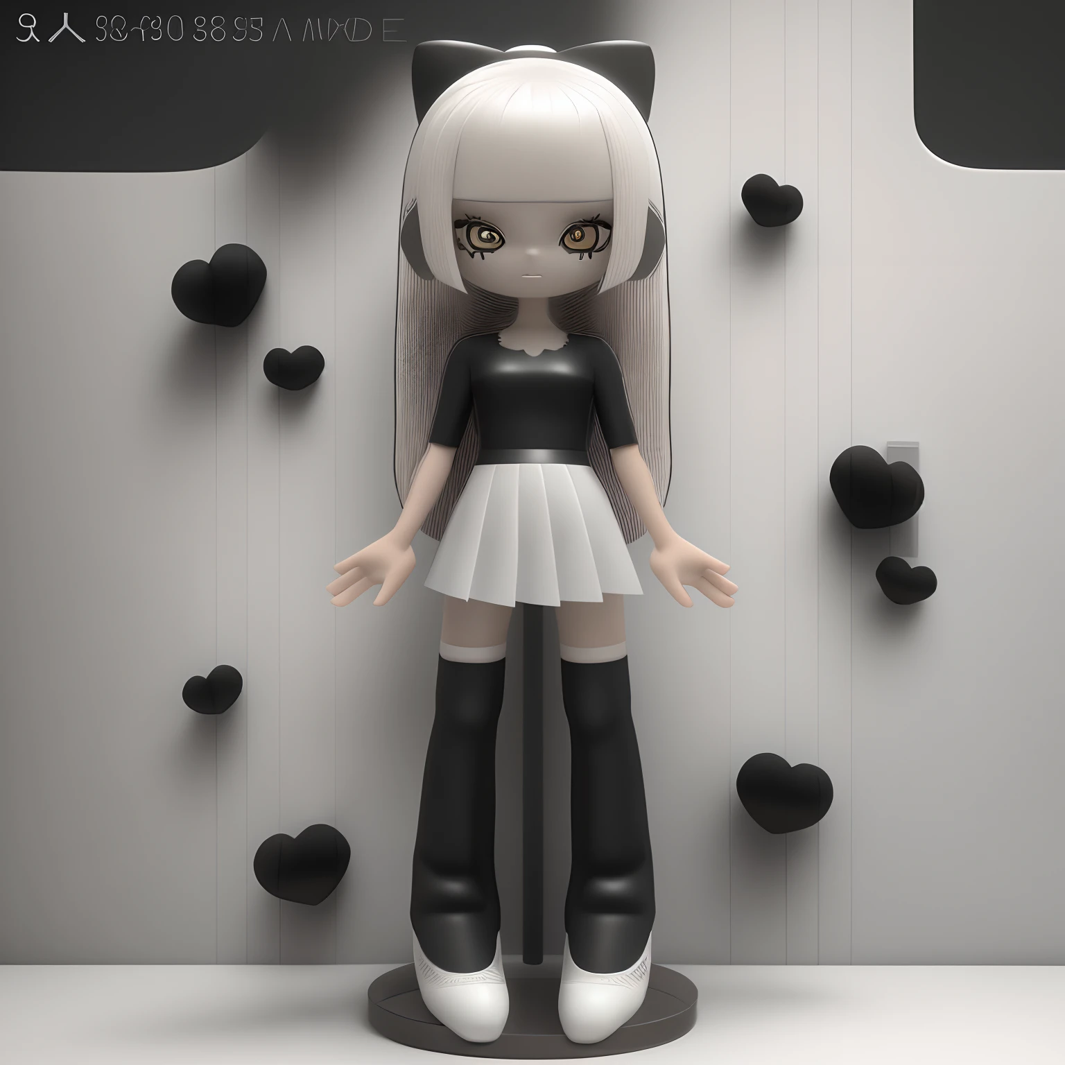 Generate this picture into a full-body bubble Matt blind box style girl. A girl. She is very mischievous, cute and dark-bellied. She is a mixed-race girl from Japan and black who grew up in the United States, so her skin is light black and her pupils are grayish-white. She also has a single eyelid and long eyelashes. The clothing style is a Japanese short skirt JK, plus white stockings and black leather shoes.3D, C4D and Blender,OC rerder.High definition,super detail,8K. --ar 3:4- style expressive