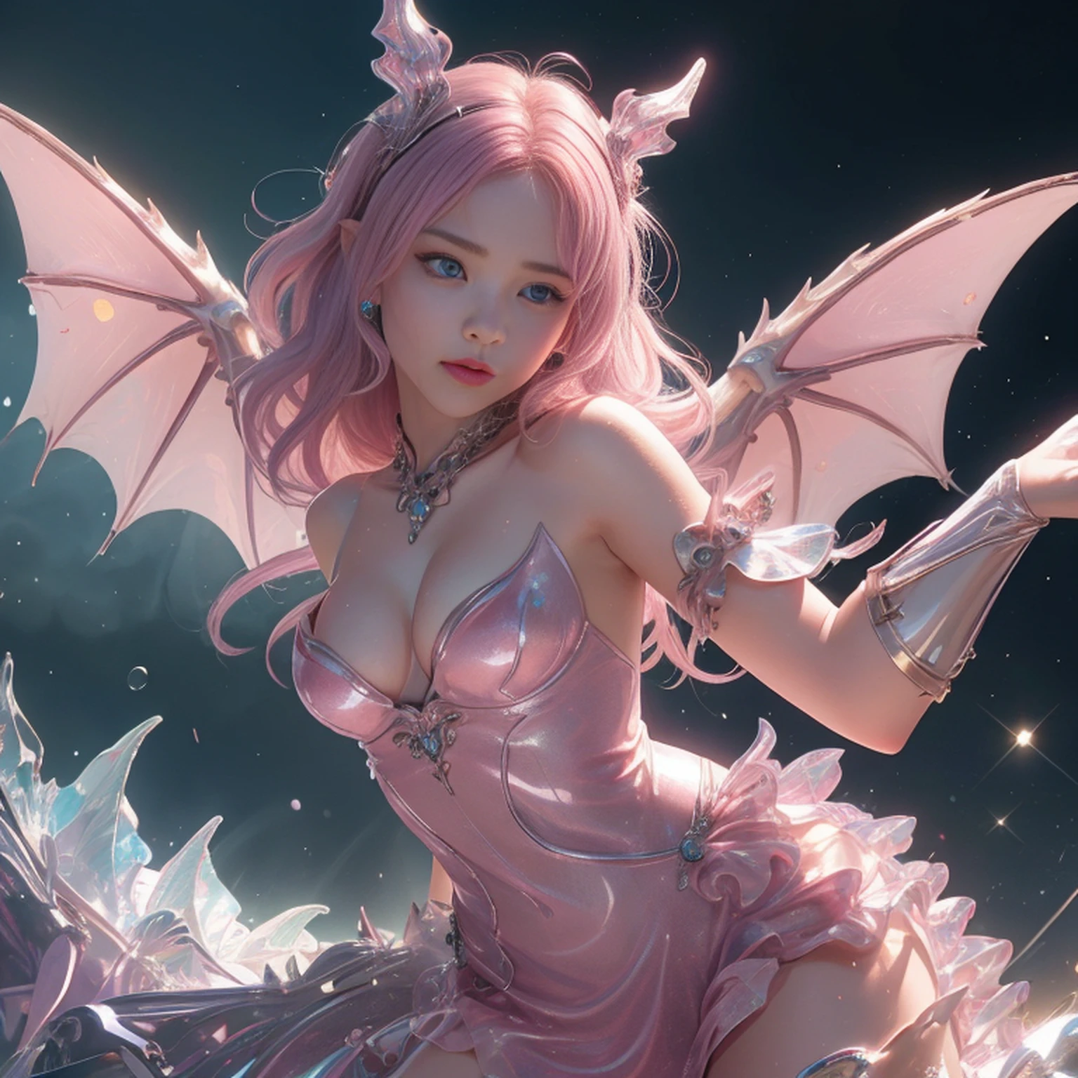 8k ultra hd |, master part, Ultra Qualidade, uma  bonito, cara bonito, Olhos detalhados, Detailed lip, Medium Breathment, vestir, pink dragon dress, cute shiny dragon dress, efeito brilhante, shining, morning hour, luz solar, captura de corpo inteiro,