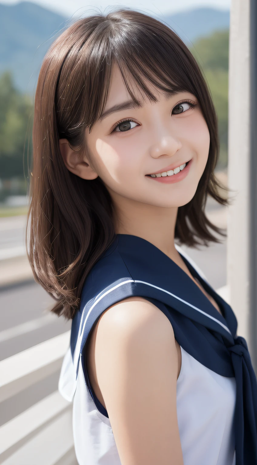 (2 people, Same height :1.2) , Sailor uniform,School、 Couple Focus , Japanese , (Embarrassed face:0.7), (Stand next to each other), , Seaside, Underarm, Big Breasts,Realistic nipples, Realistic ass crack, Grinning smile, Very short hair , (High color saturation:1.0), (Very detailed肌), (Highest quality:1.0), (Ultra-high resolution:1.0) ,(Photorealistic:1.0), (Very detailed:1.0), (8k, RAW Photos:1.1)、((Shaved pubic hair))