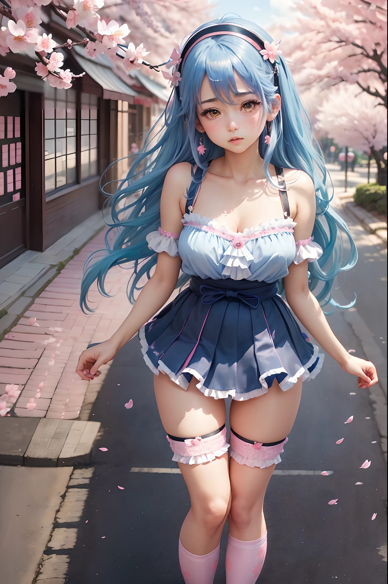 sexy girl with (pink and blue hair) on grass showing her underwear, ((upskirt)), camel toe, sexy underwear, long white stockings, skirt, bedroom, ((detailed face)), (detailed eyes), detailed, ((detailed hands)).