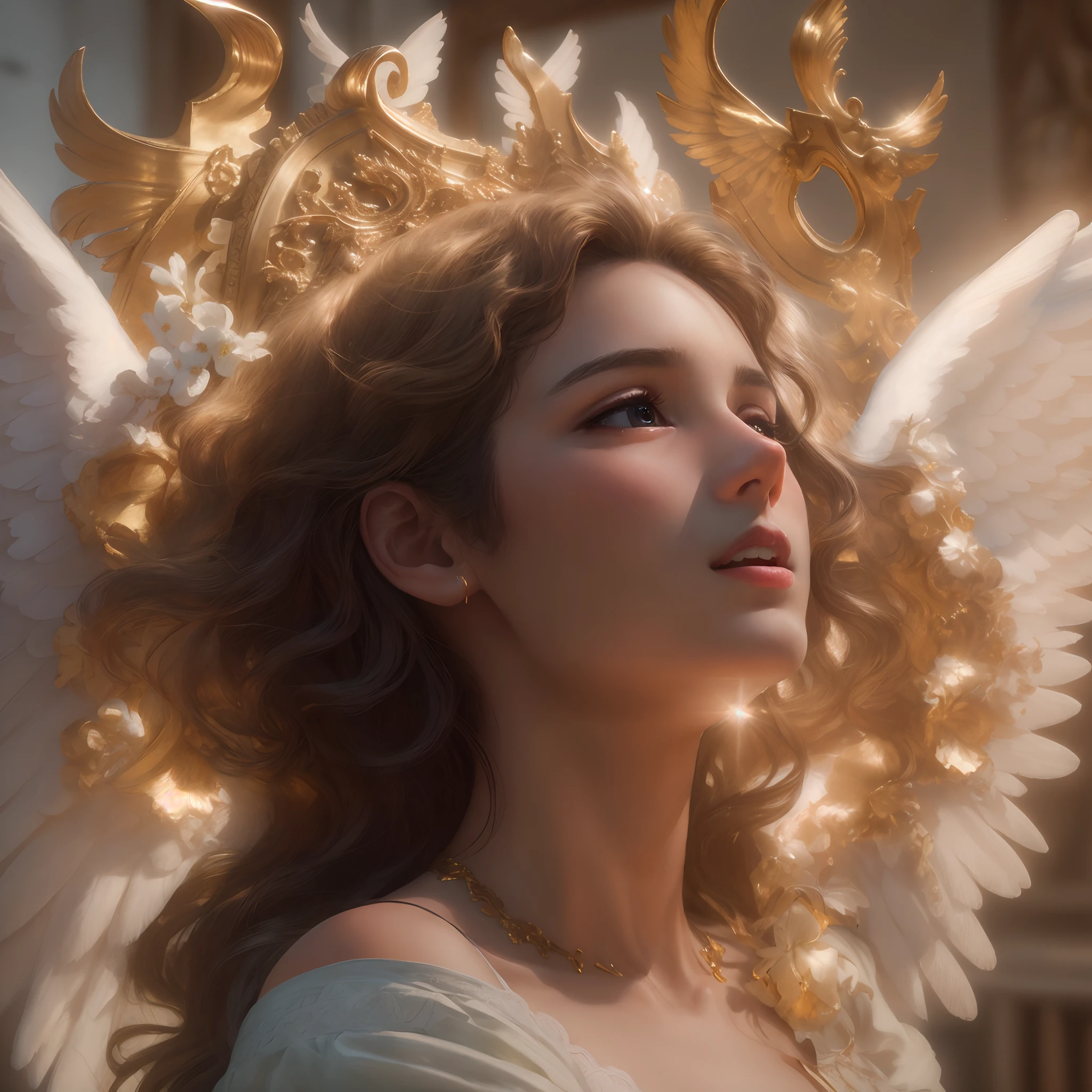 Top quality masterpieces in 8K, Featuring real people. The realism is impressive, In highly detailed CG, Glossy skin, and fully focused.
break
Set in Heaven, Filled with the glory and shining light of God.
break
Angels exude a sense of blessing and happiness.