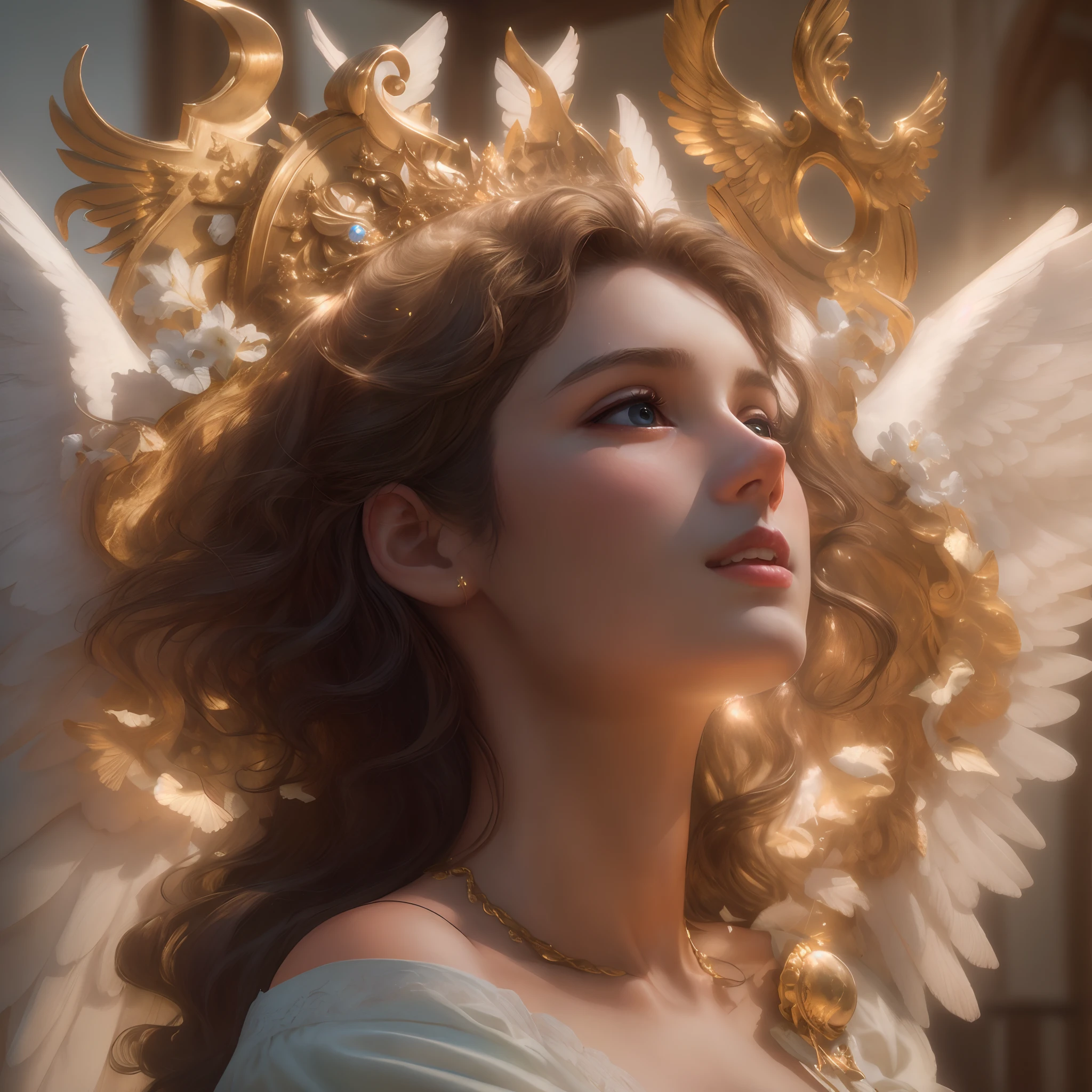 Top quality masterpieces in 8K, Featuring real people. The realism is impressive, In highly detailed CG, Glossy skin, and fully focused.
break
Set in Heaven, Filled with the glory and shining light of God.
break
Angels exude a sense of blessing and happiness.