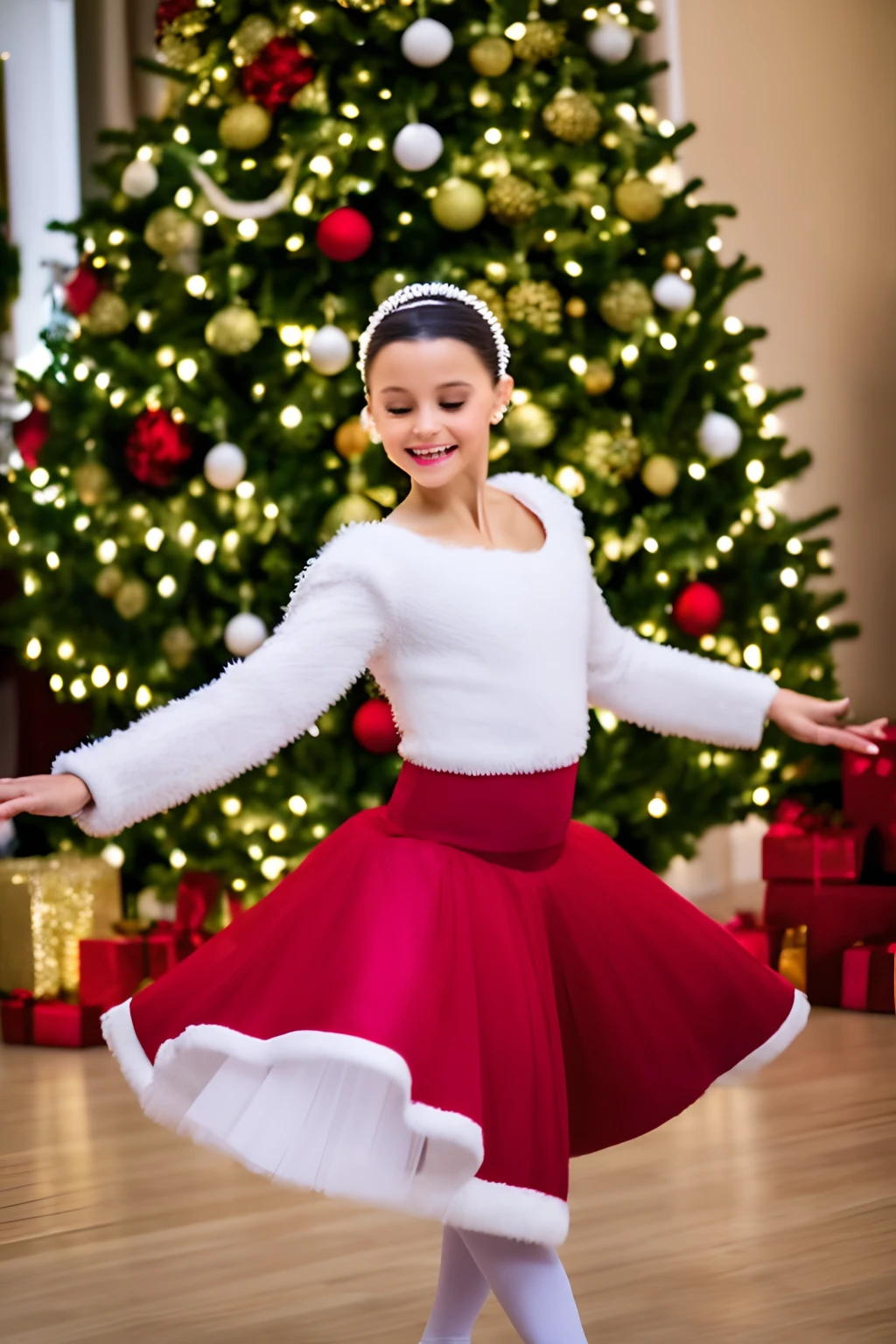 Balet at Christmas with tree in the background dancing. roupa de gala