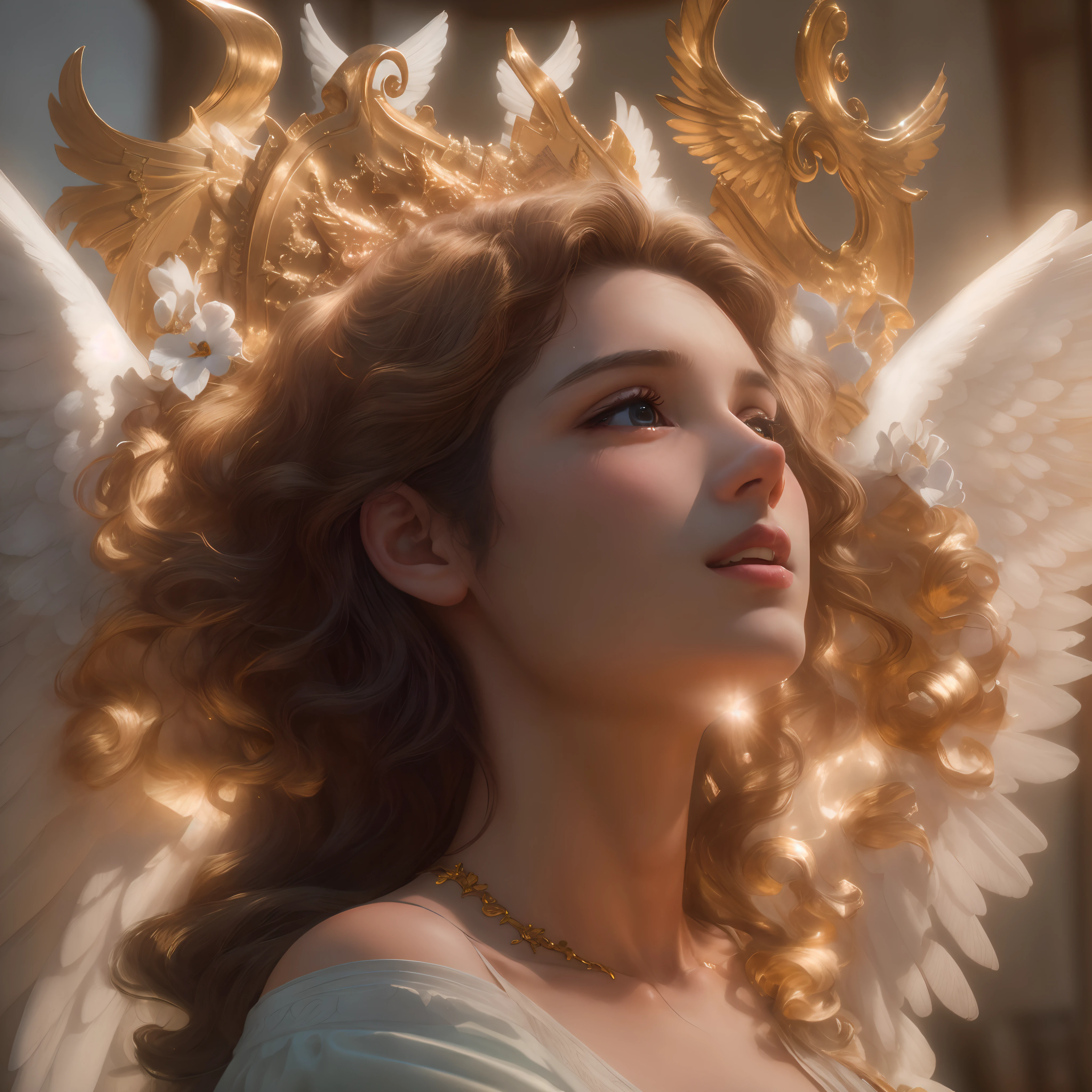Top quality masterpieces in 8K, Featuring real people. The realism is impressive, In highly detailed CG, Glossy skin, and fully focused.
break
Set in Heaven, Filled with the glory and shining light of God.
break
Angels exude a sense of blessing and happiness.