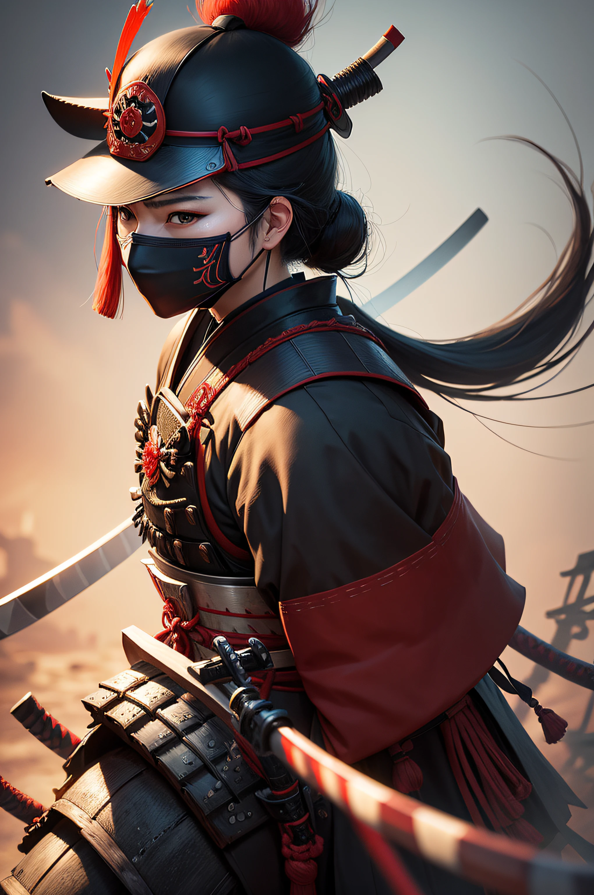 Wounded female samurai ronin
