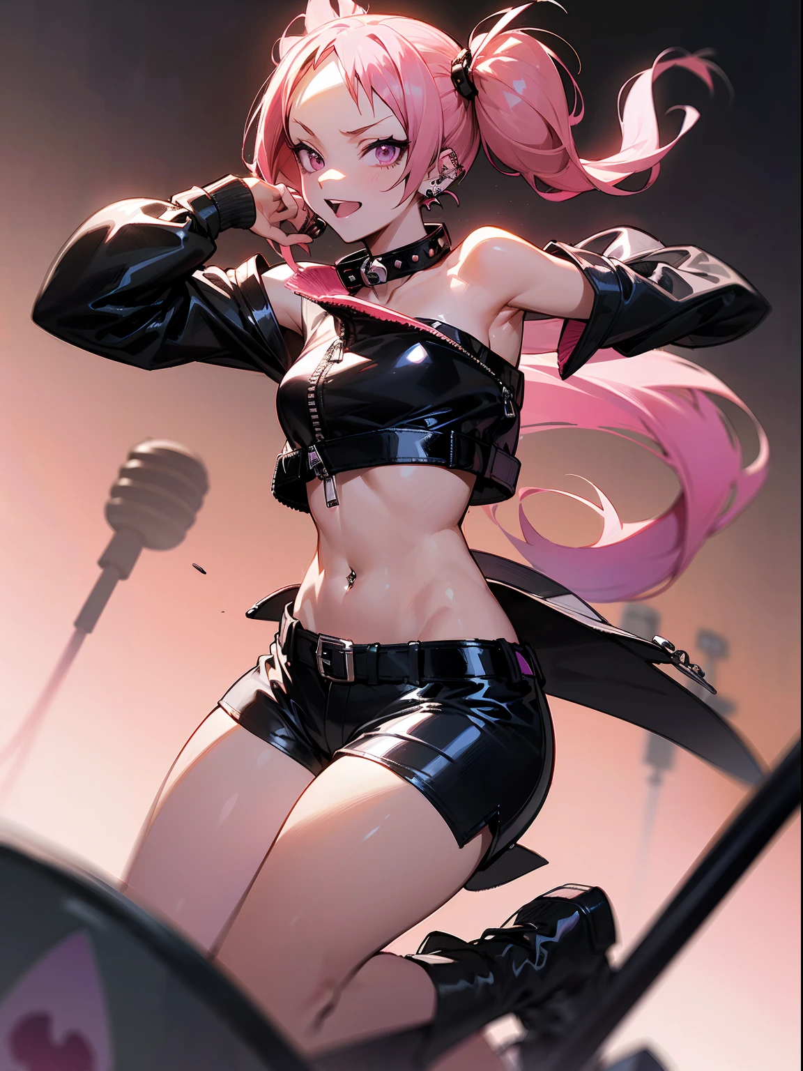 ((best quality)), ((masterpiece)), (detailed), perfect face, pink hair, elf girl, pink eyes, braided hair, armpits, side , , black gloves, black knee socks, thick thighs, butt hole, wet, seductive, sexy