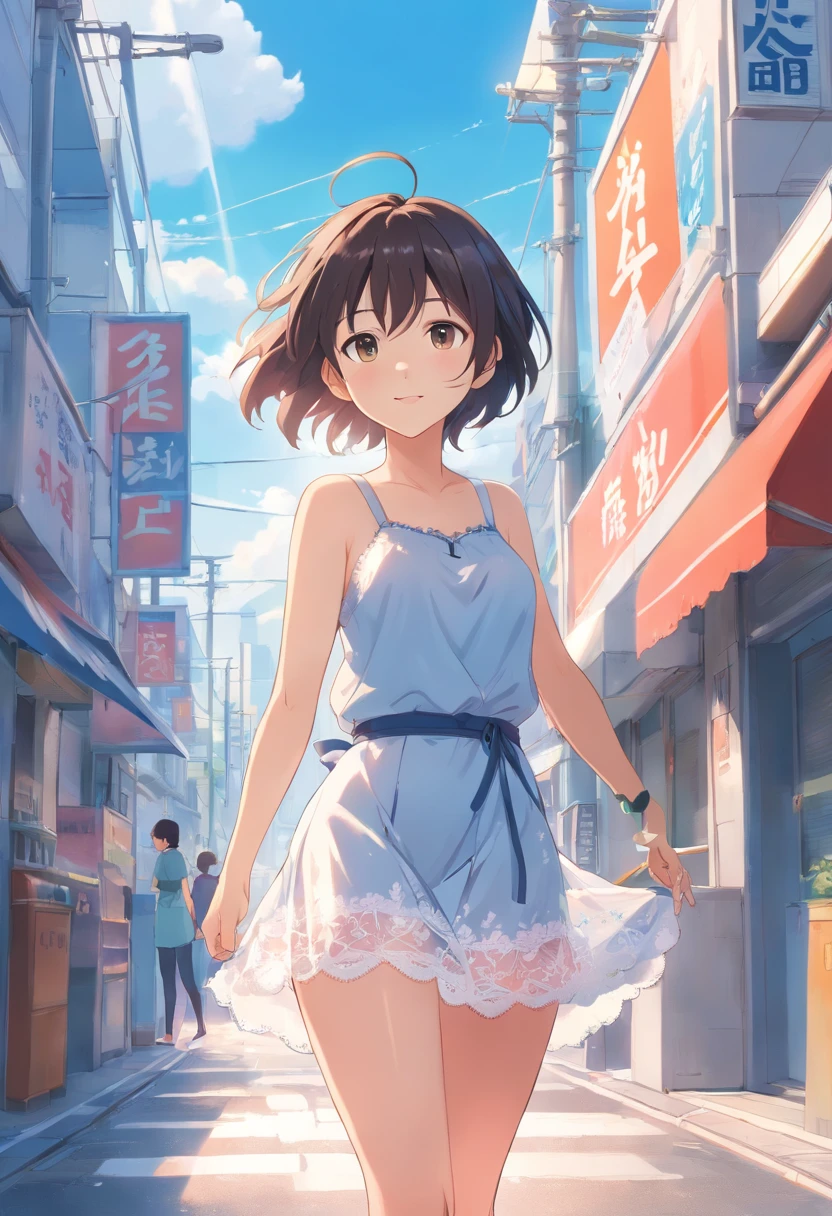 White the_Skirt、full bodyesbian、see -through、lacy clothing、teats see through,Open_lingerie,A skirt that flutters in the wind,open_breast,,