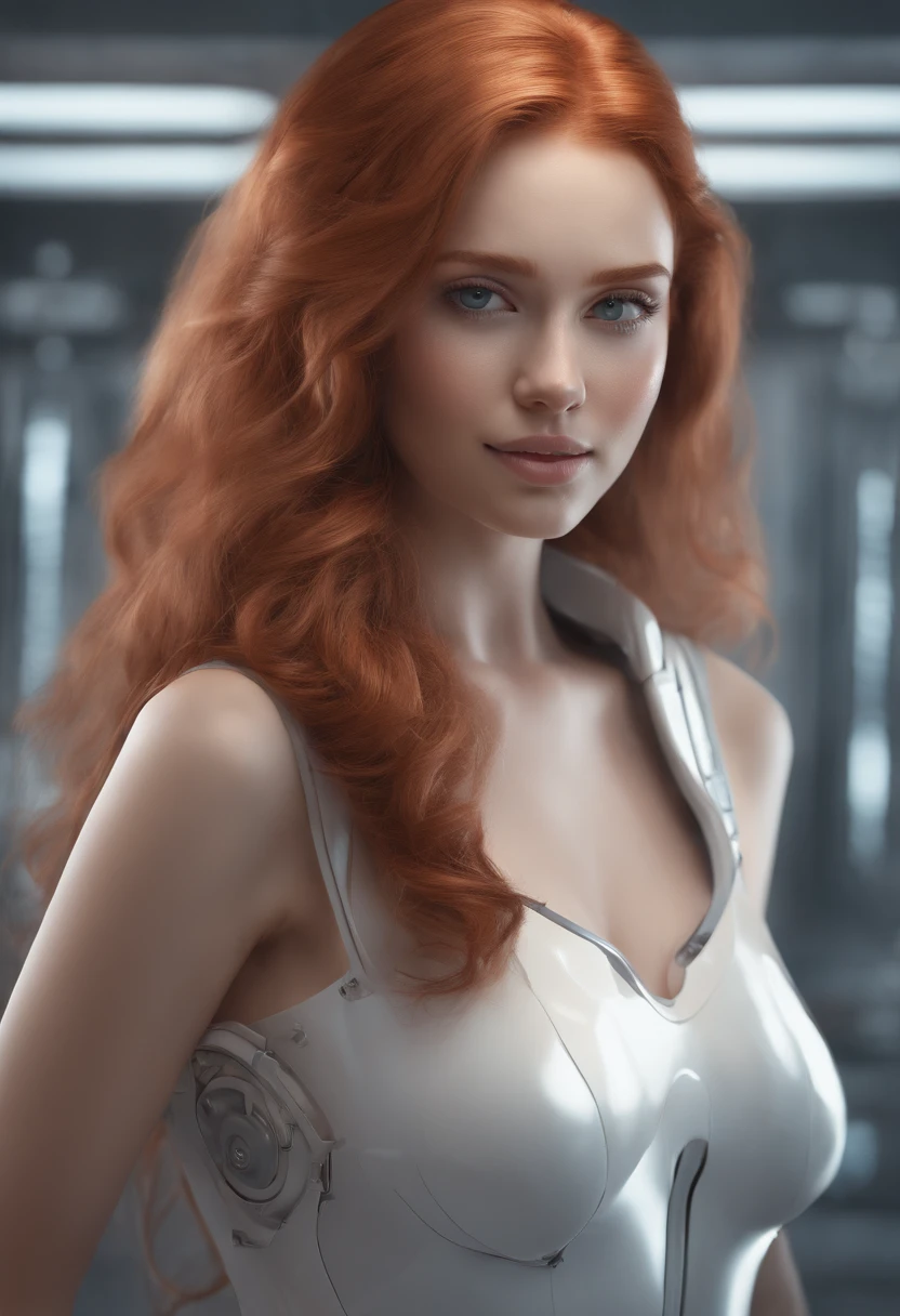 (best quality,4k,8k,highres,masterpiece:1.2),ultra-detailed,(realistic,photorealistic,photo-realistic:1.37),red-haired  girl with voluptuous body and stunning beauty,detailed facial features (beautiful detailed eyes,beautiful detailed lips,extremely detailed eyes and face,longeyelashes),expressions of pleasure on her face,curvy figure accentuated with big tits and a slim waist,long flowing red hair,innocent yet alluring smile,her skin glowing with a soft rosy hue,the girl is standing in a technologically advanced room with sleek white walls and futuristic furniture,her hands gently holding onto a milking machine with delicate sensors and tubes,milky white liquid gently flowing out from the machine into a transparent container,strong lighting highlighting the girl's features and casting interesting shadows,hint of steam from the machine adding a sense of mystery and sensuality,vivid colors creating a vibrant atmosphere,bokeh effect in the background adding a dreamlike quality to the scene.