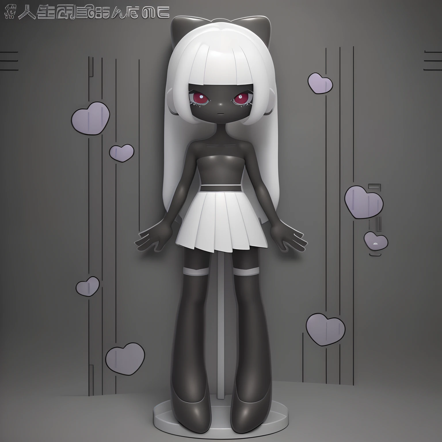 Generate this picture into a full-body bubble Matt blind box style girl. A girl. She is very mischievous, cute and dark-bellied.Her skin is black and her pupils are grayish-white. She also has a single eyelid and long eyelashes.She has a colerful clothes.White stockings, black skin 3D, C4D and Blender,OC rerder.High definition,super detail,8K. --ar 3:4- style expressive