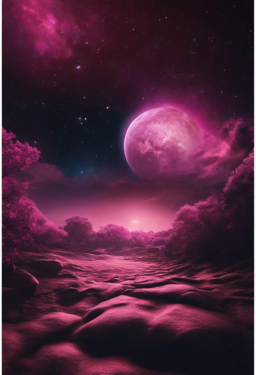 SPACE WITH STARRY SKY WITH NUANCES OF PINK LIGHTS AND EARTH IN THE BACKGROUND