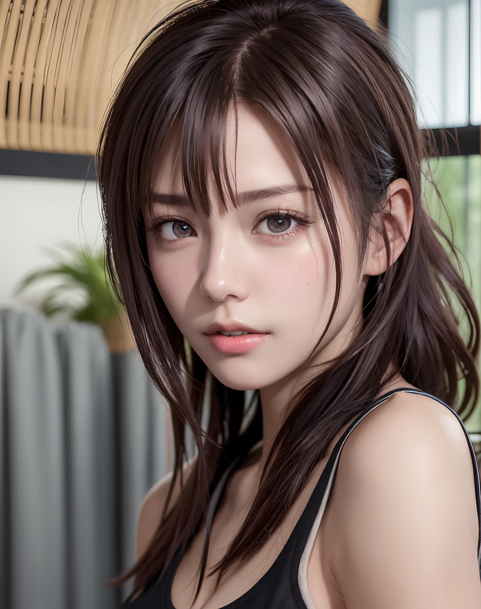 high quality picture, masutepiece, detailed hair texture, Detailed skin texture, Detailed Cloth Texture, 8K, Add fabric details, ultra detailed skin texture, ultra detailed photographic, Skin pores, Portrait of a girl, Wear a tank top, Add cloth details, High Ski...