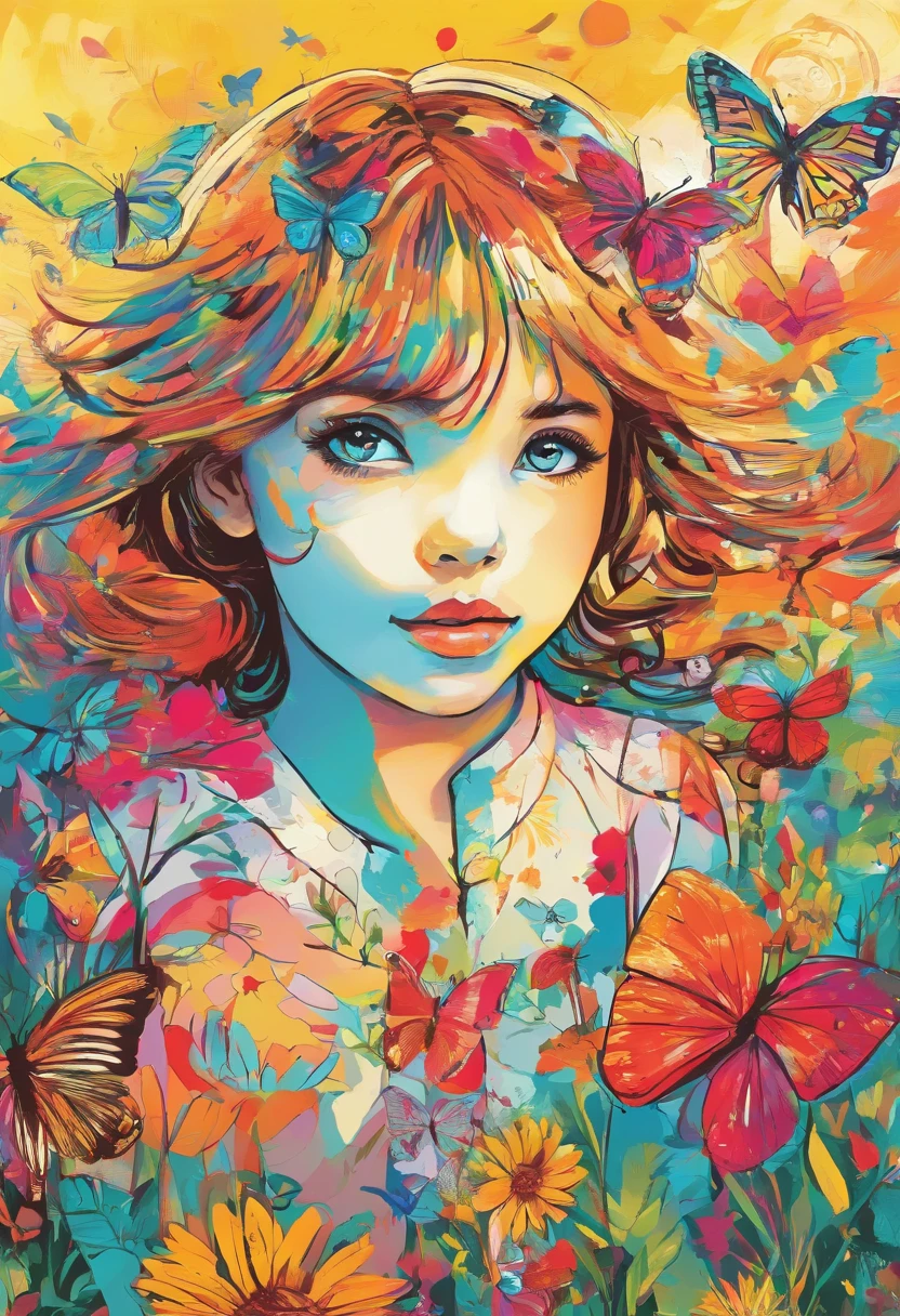 High Detail, Ultra Detail, Ultra High Resolution A cute and innocent girl, toddlering her time in the open field, surrounded by the beauty of nature, warm sun sprinkling on her, wildflowers gently swaying in the breeze. Butterflies and birds flutter around her, adding to the playful atmosphere