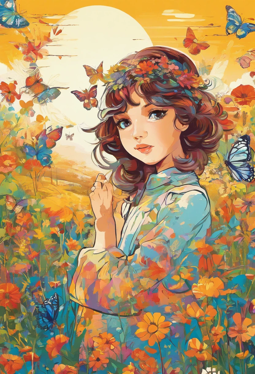 High Detail, Ultra Detail, Ultra High Resolution A cute and innocent girl, child, toddler, enjoying her time in the open field, surrounded by the beauty of nature, warm sun sprinkling on her, wildflowers gently swaying in the breeze. Butterflies and birds flutter around her, adding to the playful atmosphere
