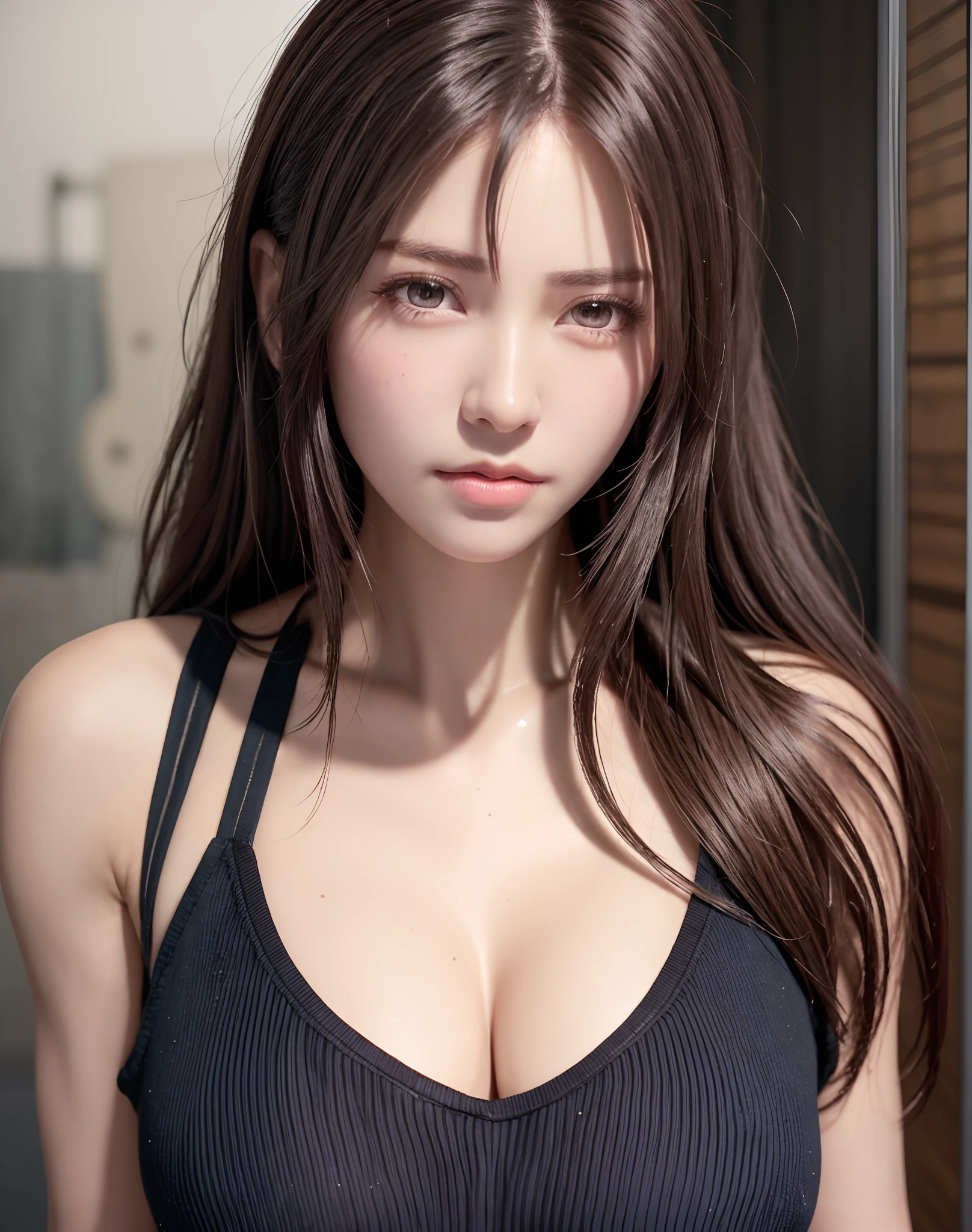 high quality picture, masutepiece, detailed hair texture, Detailed skin texture, Detailed Cloth Texture, 8K, Add fabric details, ultra detailed skin texture, ultra detailed photographic, Skin pores, Portrait of a girl, Wear a tank top, Add cloth details, High Ski...