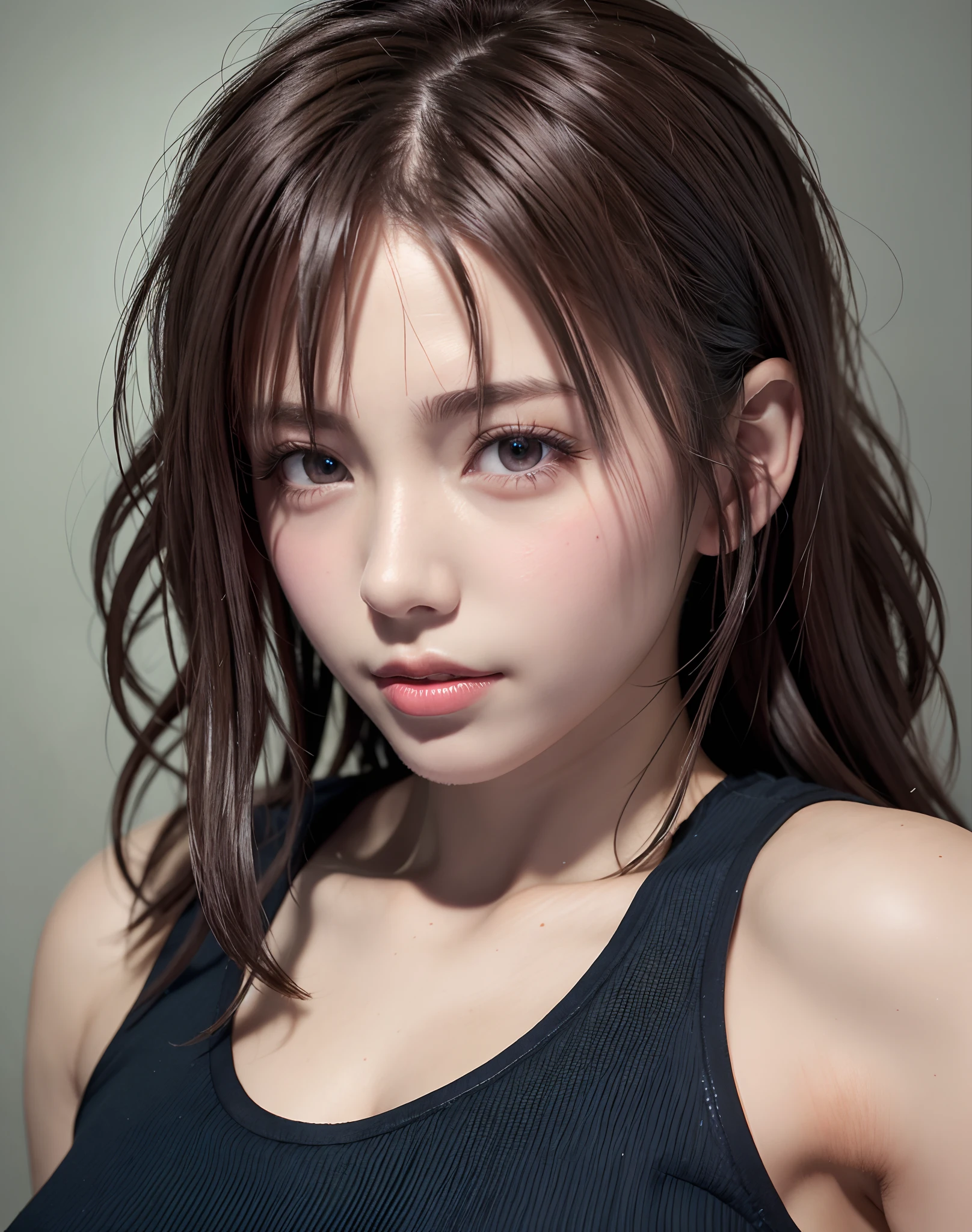 high quality picture, masutepiece, detailed hair texture, Detailed skin texture, Detailed Cloth Texture, 8K, Add fabric details, ultra detailed skin texture, ultra detailed photographic, Skin pores, Portrait of a girl, Wear a tank top, Add cloth details, High Ski...