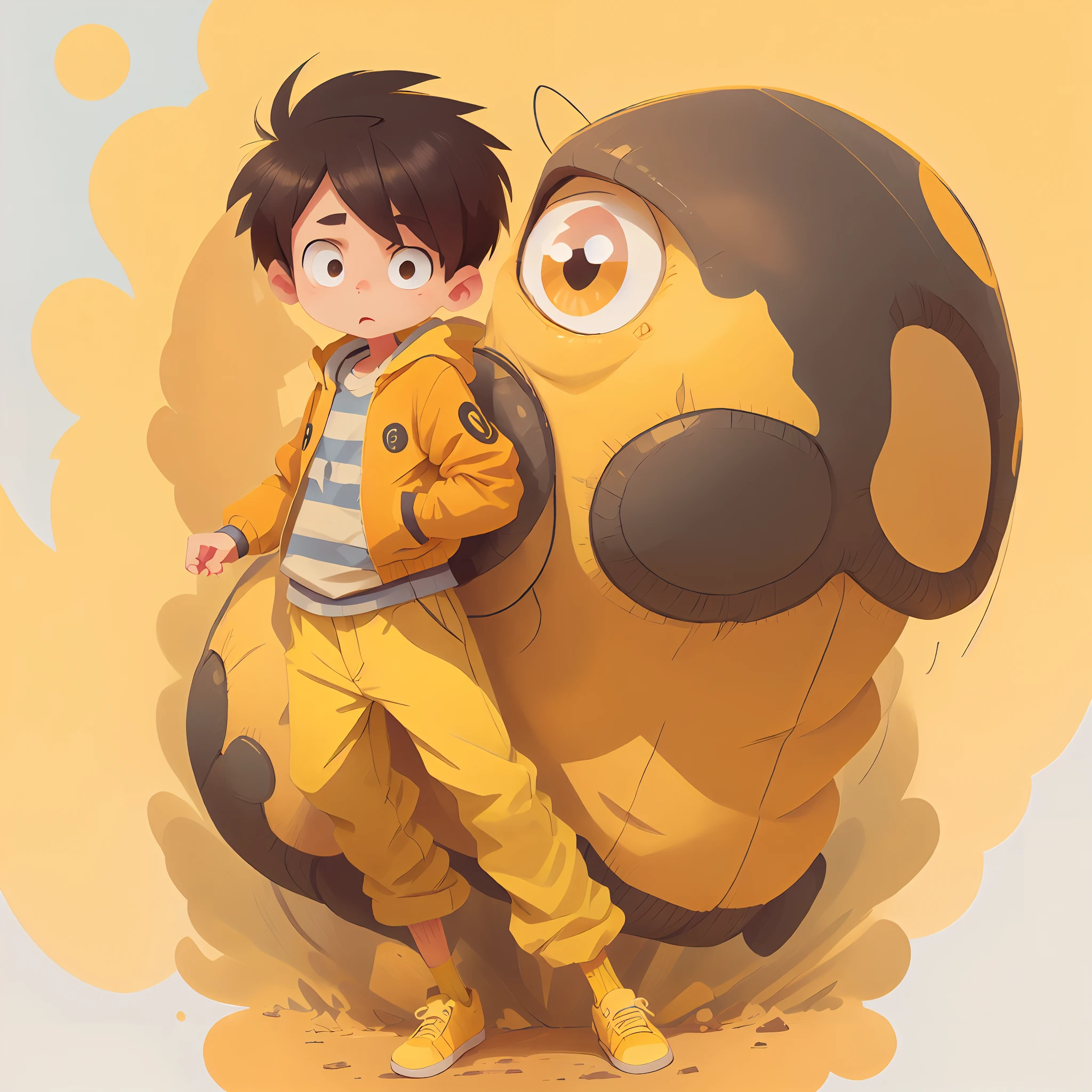 (best quality )cartoon boy with big eyes,(based on image),cute cartoon boy with incredibly big eyes, and a yellow jacket,illustration,yellow jacket,ultra-detailed,professional,vivid colors,anime,sharp focus