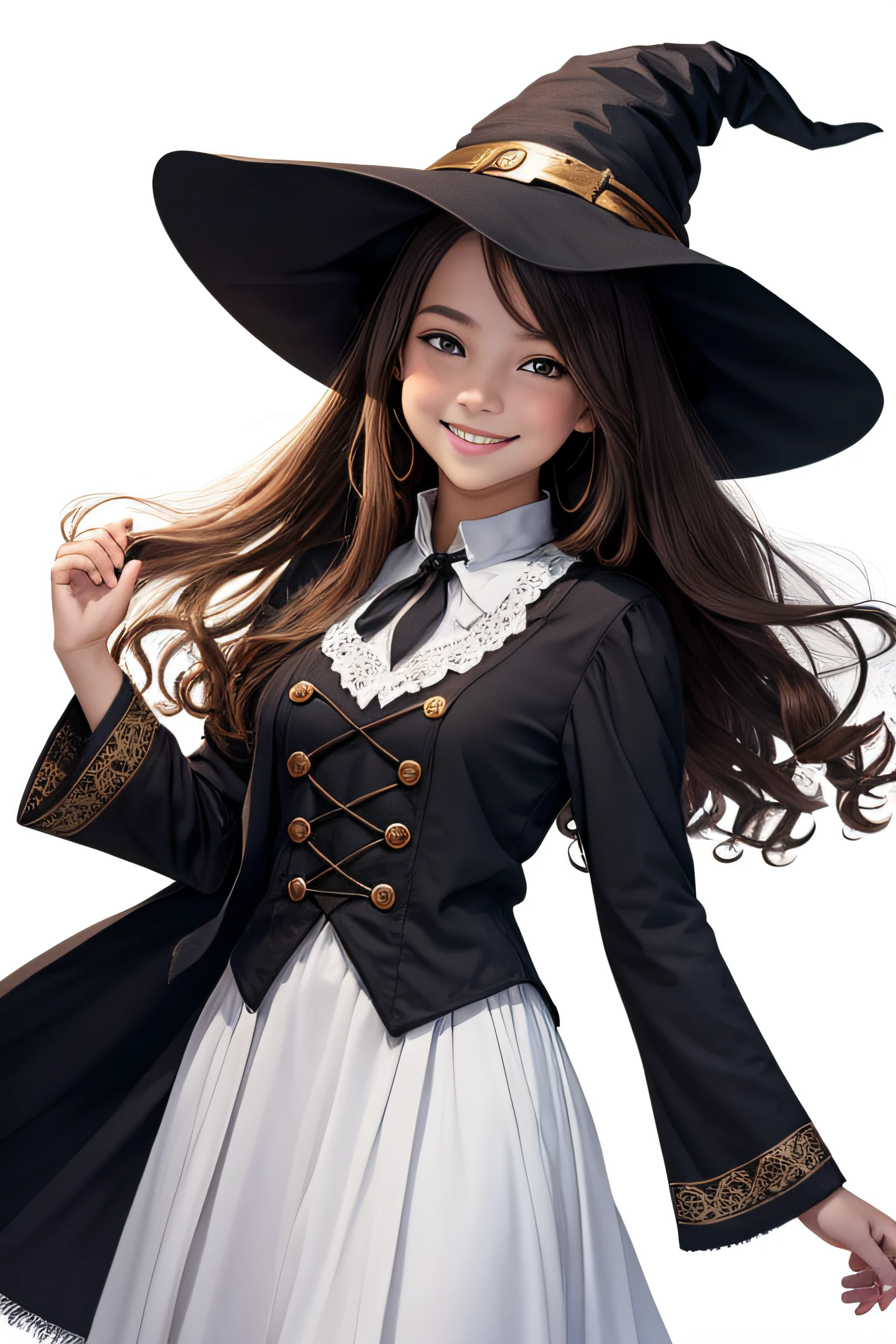 young witch, smiling , looking at the camera, white background