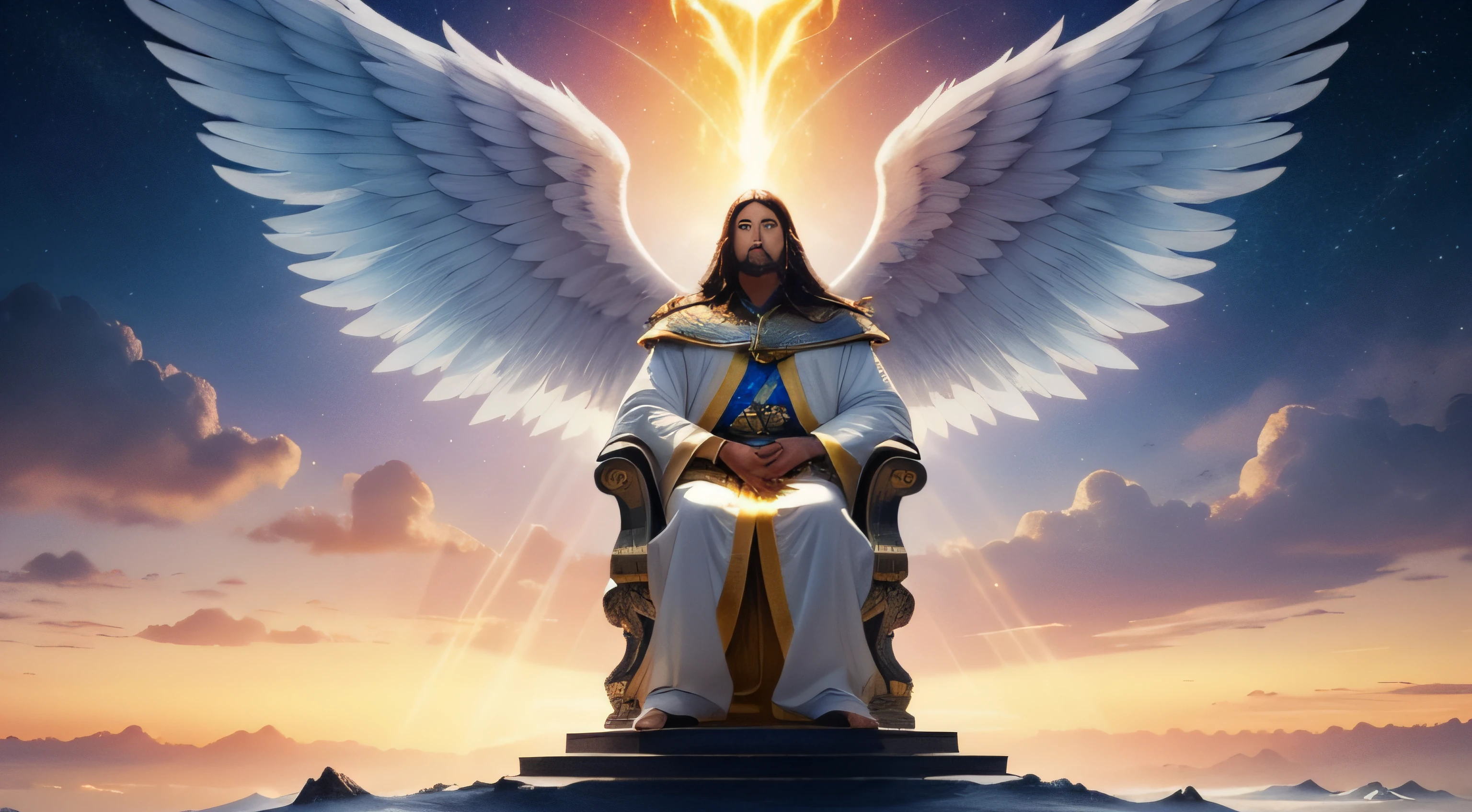 A man is standing on a hill, Looking up at the sky. The sky is clear blue and cloudless. On the horizon, there is a bright light approaching. The light becomes brighter and brighter until it turns into a throne of fire.

On the throne is God, a being of light and love. Around the throne, There are a myriad of angels. Angels come in all shapes and sizes, But they are all radiant with beauty.

The man is amazed at what he sees. He has never seen anything so beautiful or majestic. He feels a love and peace that he has never felt before.
