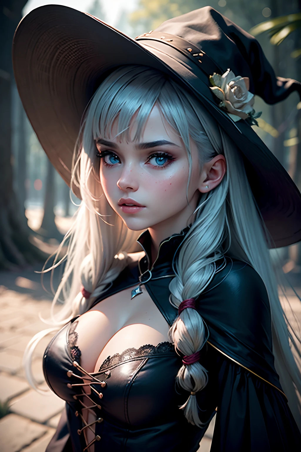 A girl, witchy, mage, sorceress, Black Cat,pretty eyes, Bloody Unreal Engine 5, Cinematic, color corrected, portrait photography, super-wide-angle lens, Depth of field, hyper-detailed, beautifully color-coded, insane details, intricate details, beautifully color-graded, Unreal engine, Cinematic , color corrected, editorial photograph , photografic, photoshooting, Shot on 70mm lens, Depth of field, Depth of field, Tilt Blur, Shutter speed 1/1000, f/22