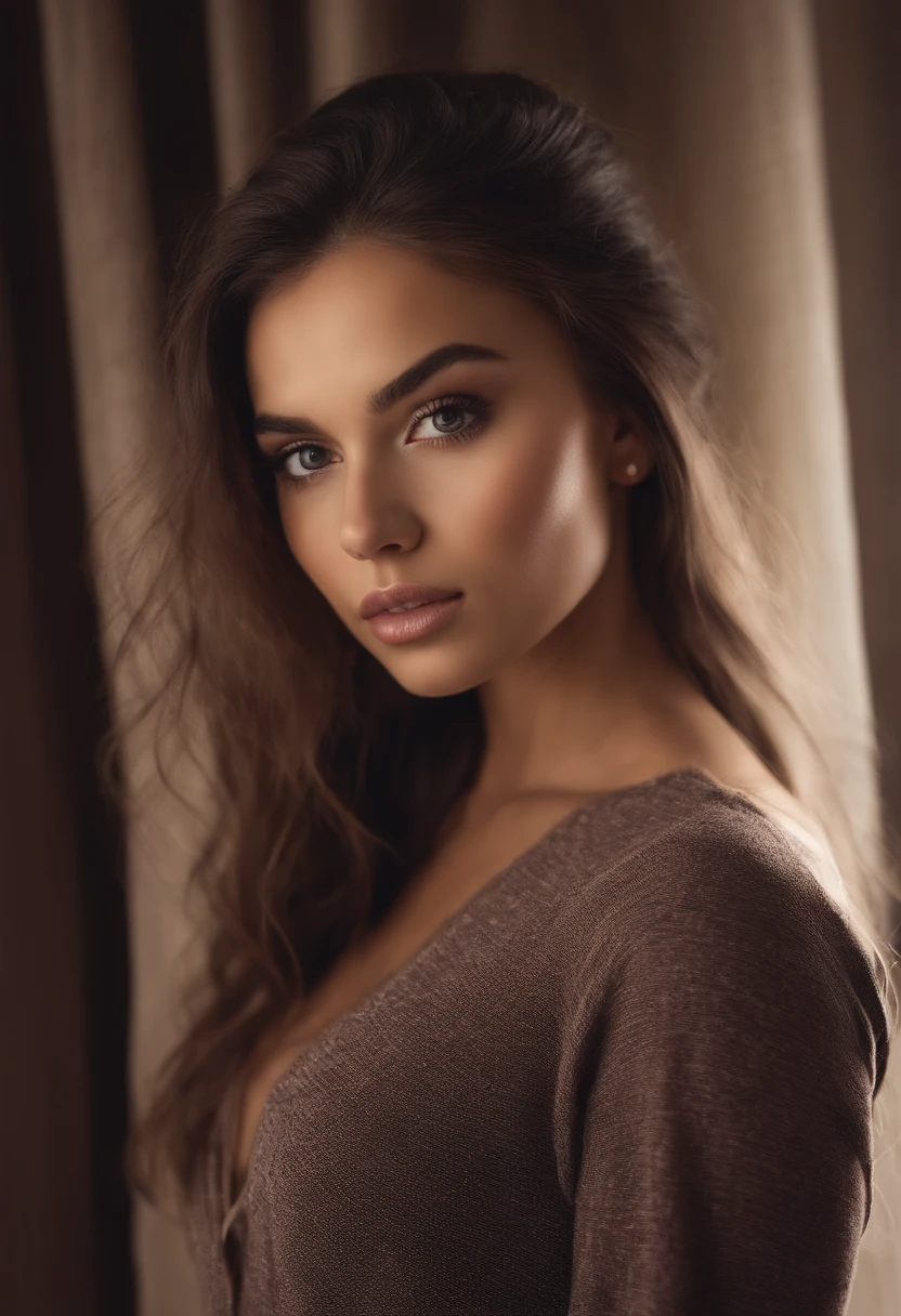 arafat woman , big tits, sexy girl with brown eyes, portrait Sophie Mudd, brown hair and big eyes, young woman selfie, bedroom eyes, purple myers, no makeup, natural makeup, looking directly into the camera, face with artgram, subtle makeup, stunning full body shot , in bathroom, cleavage