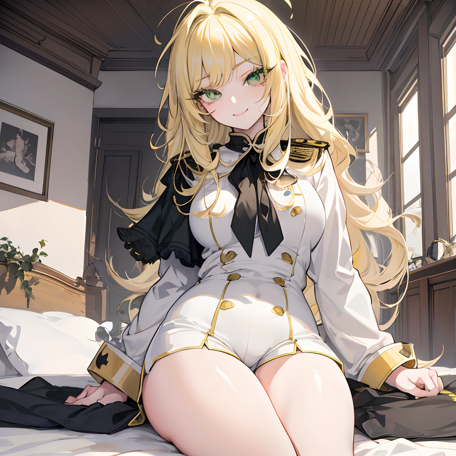 realistic, 1girl, blonde hair, purple eyes, glowing eyes, off shoulder top, mini skirt, parted lips, blush, tavern, tray on her hand