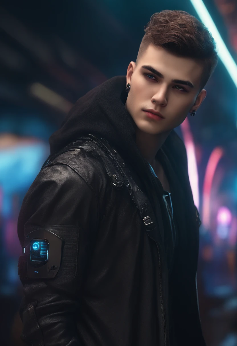 Change background cyberpunk handsome boy ultra .realistic face. 8k .