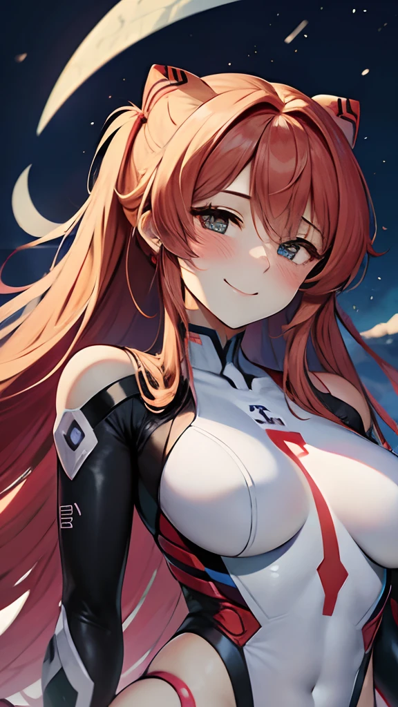 (8K, Best Quality, Masterpiece:1.2), Ultra-detailed, 1 girl,Cute, 独奏,beautiful detailed sky,dating,(nose blush),(Smile:1.15),(closed mouth) large nippel,beautiful detail eyes, (Long hair:1.2),floating hair, asuka langley from evangelion, Asuka Legi of Evangelion, Asca, On top of the body, mechanized parts of the bellows, Mecha, mecha, exo-skeleton,