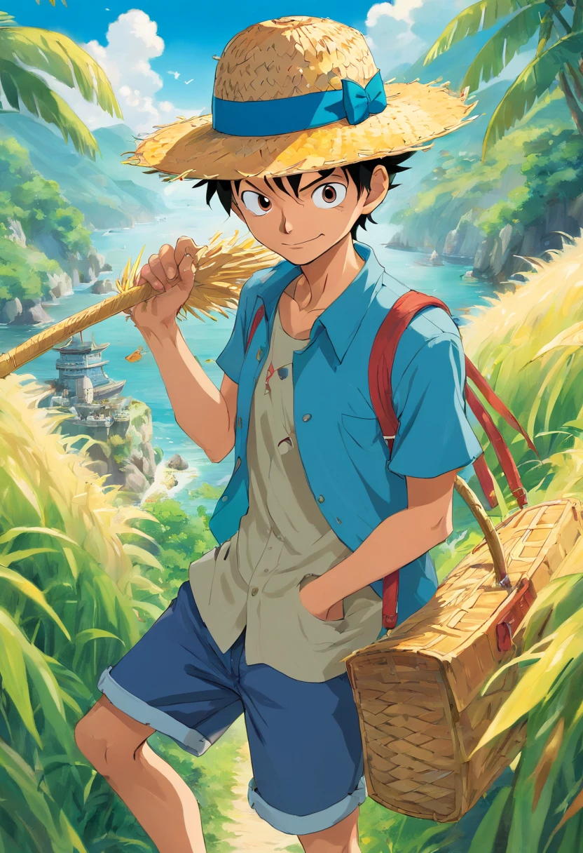 a straw fedora hat Luffy