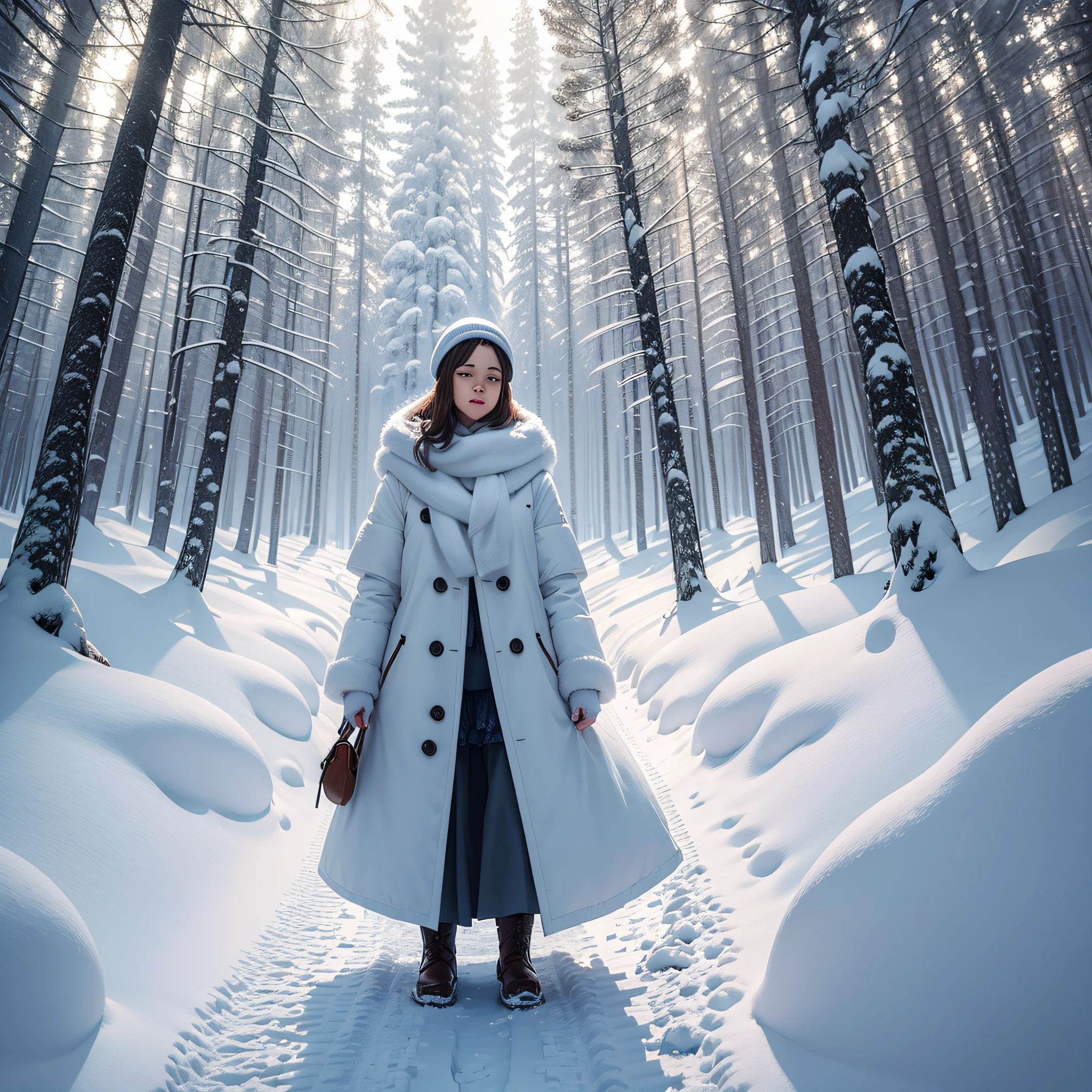 Winter Forest Enchantment:
A walk through a quiet, snow-laden forest, with the trees covered in a powdery white coat, creating a magical and serene ambiance.