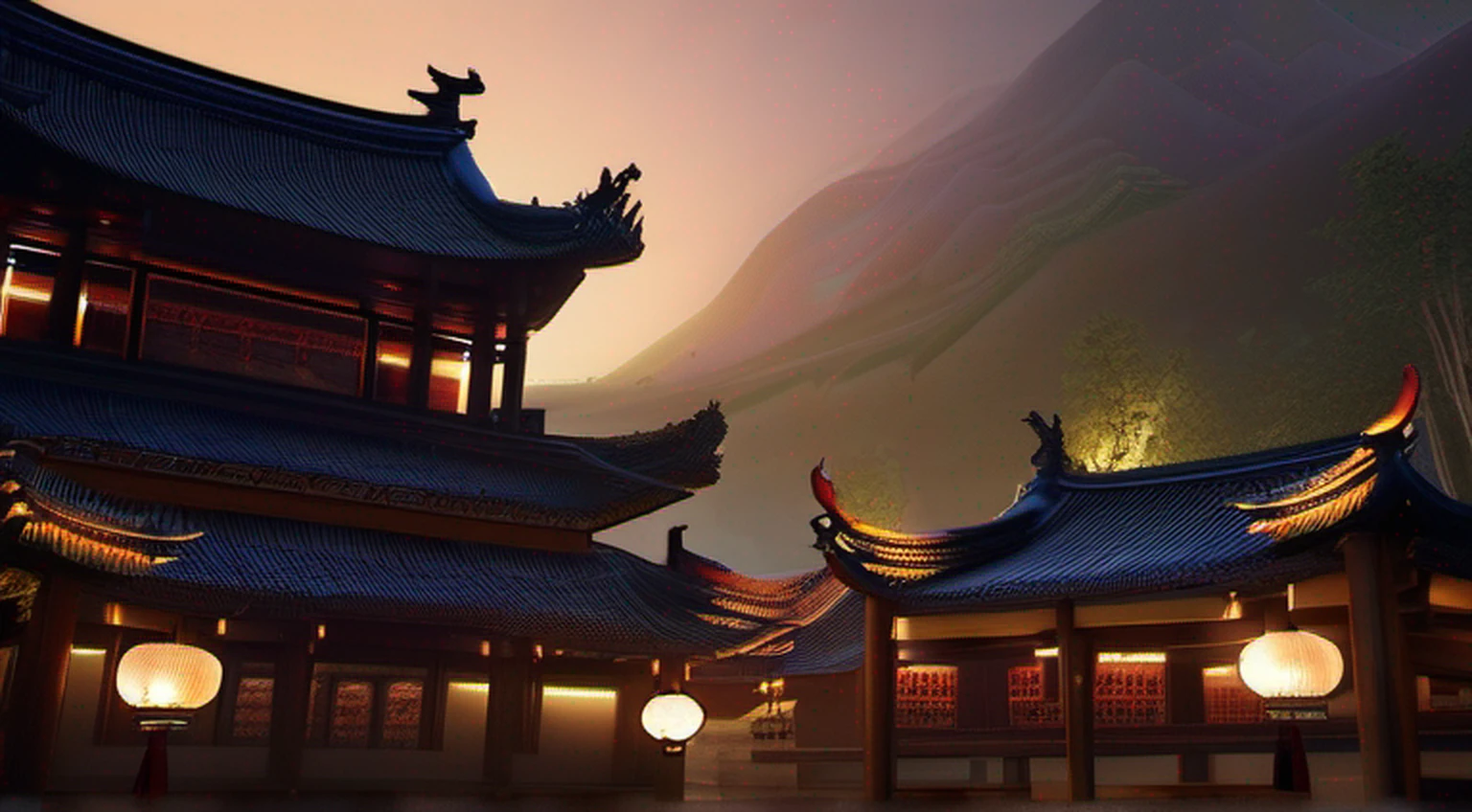 Official Art, Ancient China, Ancient Streets, (Lots of Fireflies), (Night), (Moon), Lights, Beautiful Landscapes, Epic Landscapes, Realistic Lights, Masterpiece, High Quality, Beautiful Graphics, High Detail , Global Illumination, Unreal Engine Rendering, Octane Rendering, (HDR: 1.3)