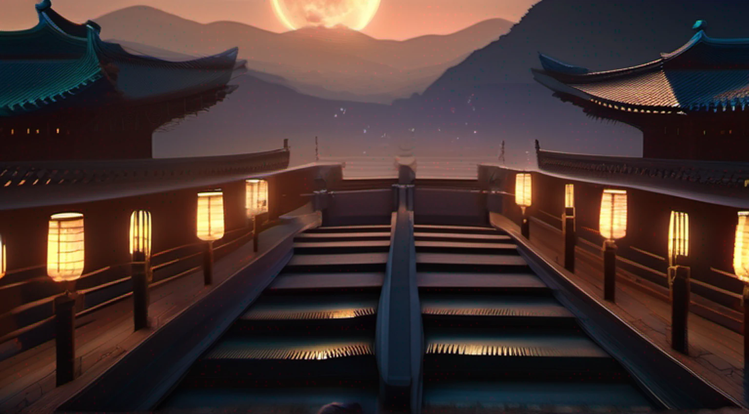 Official Art, Ancient China, Ancient Streets, (Lots of Fireflies), (Night), (Moon), Lights, Beautiful Landscapes, Epic Landscapes, Realistic Lights, Masterpiece, High Quality, Beautiful Graphics, High Detail , Global Illumination, Unreal Engine Rendering, Octane Rendering, (HDR: 1.3)