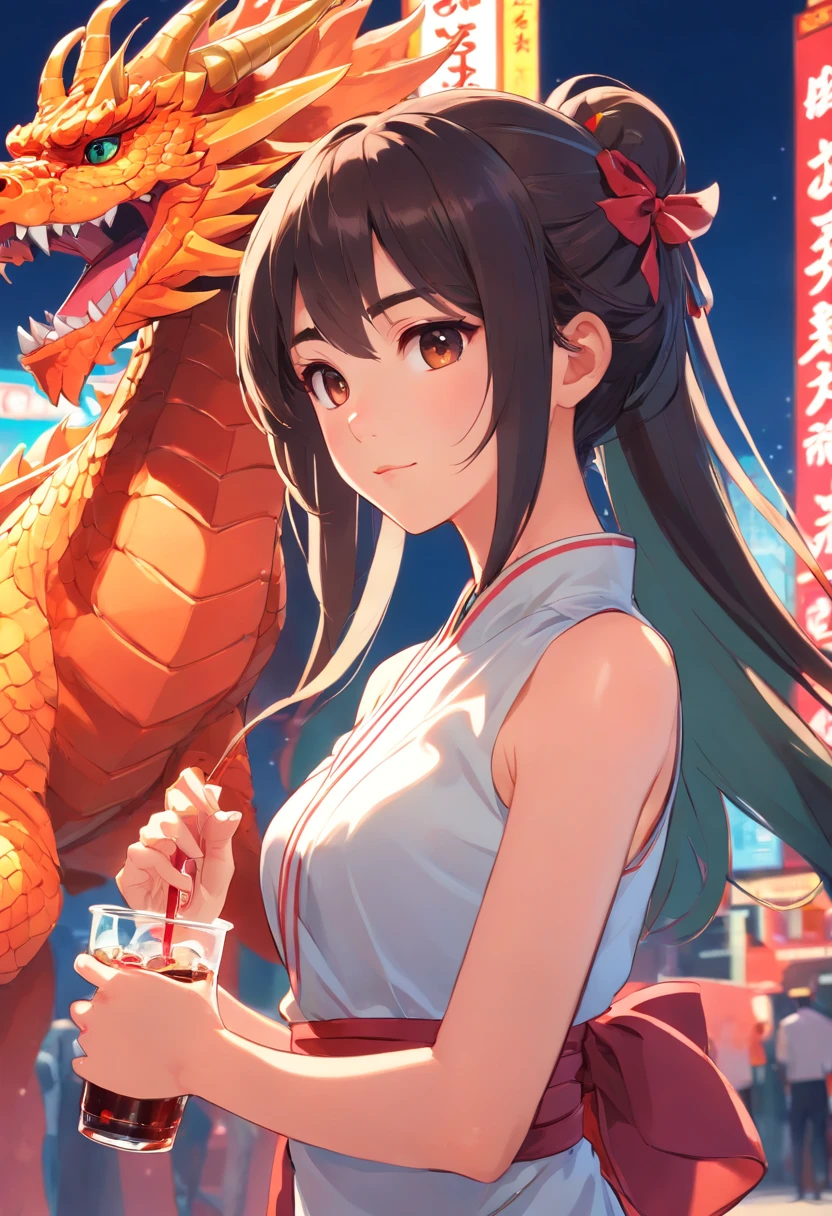 Cabello whaite，Lan Xiao，Dragon Girl，doble cola de caballo，en Cheongsam, full body