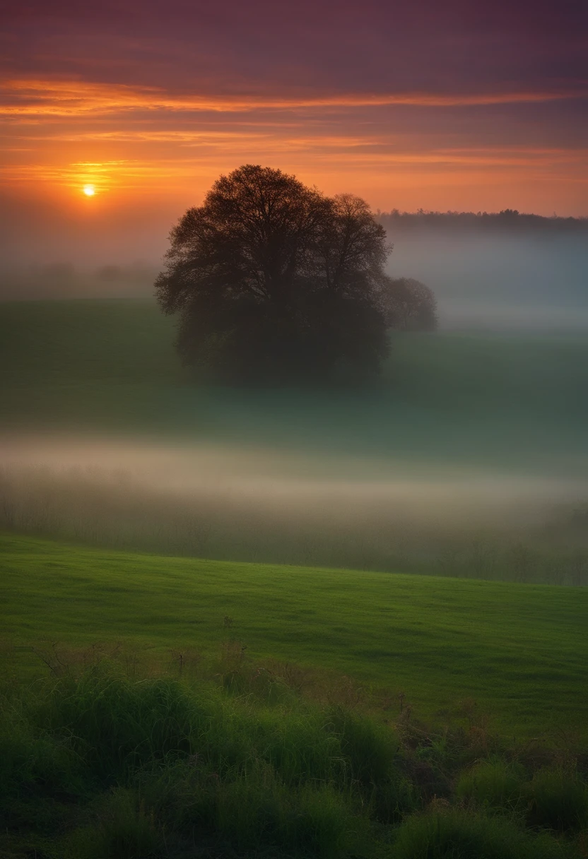 dawn, foggy fields and monsters emerging from them