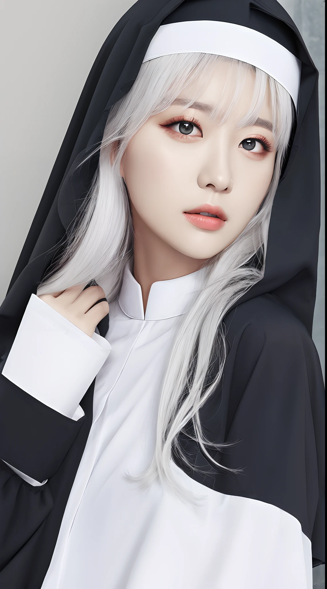 nun, Cross, bible, White hair, chies, Realistic and detailed eyes