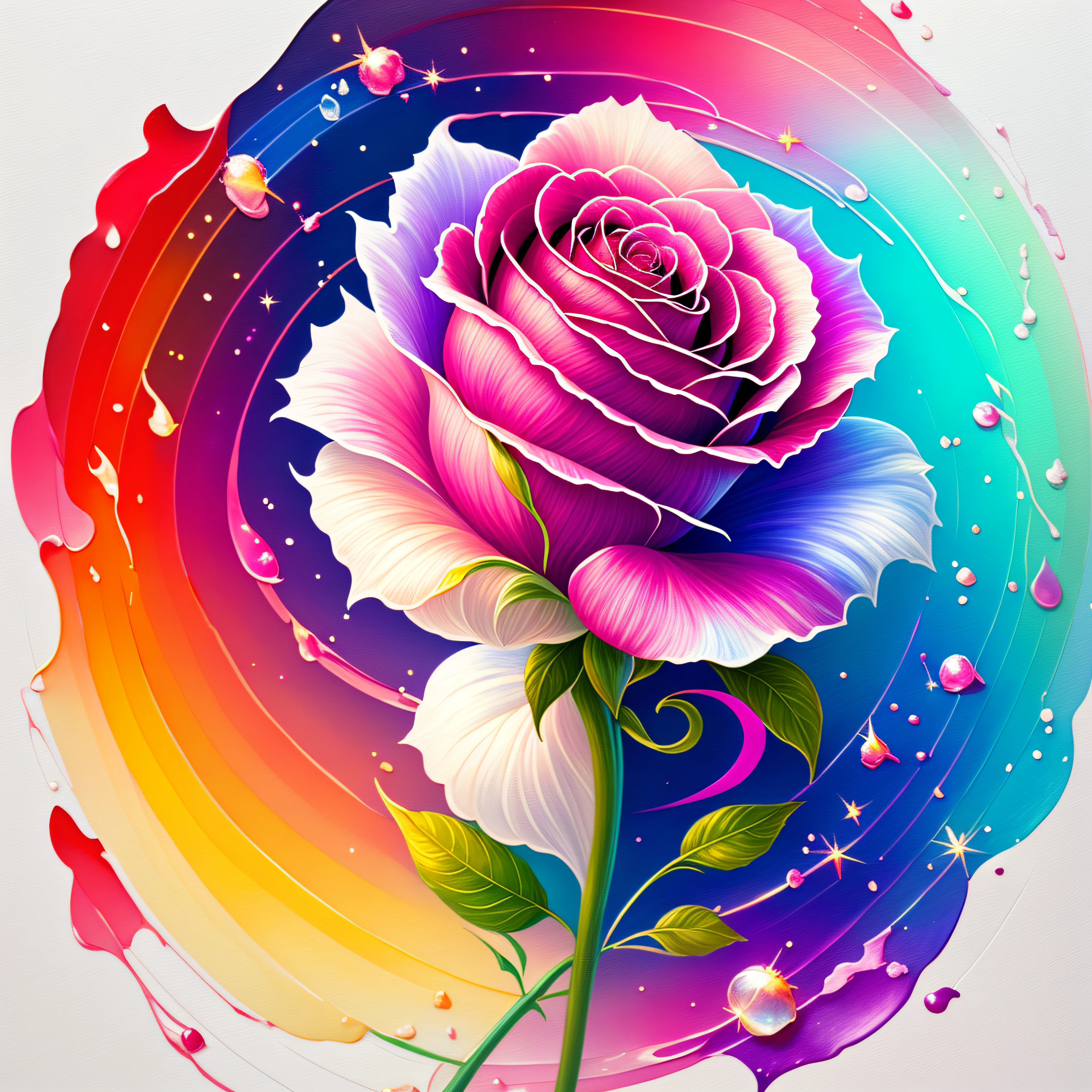 A t-shirt with vector art of a colorful rose illustration, At the center, swirly vibrant colors, paint splashes and smears, high détail, t-shirt designs
(work of art, best qualityer, proffesional, perfect composition, very aesthetic, absurdrez, super verbose, details Intricate:1.3)