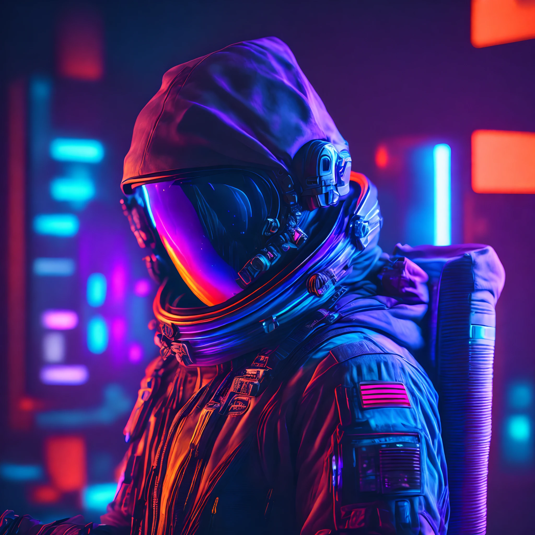 astronaut cyberpunk neon dramatic lighting rising growing