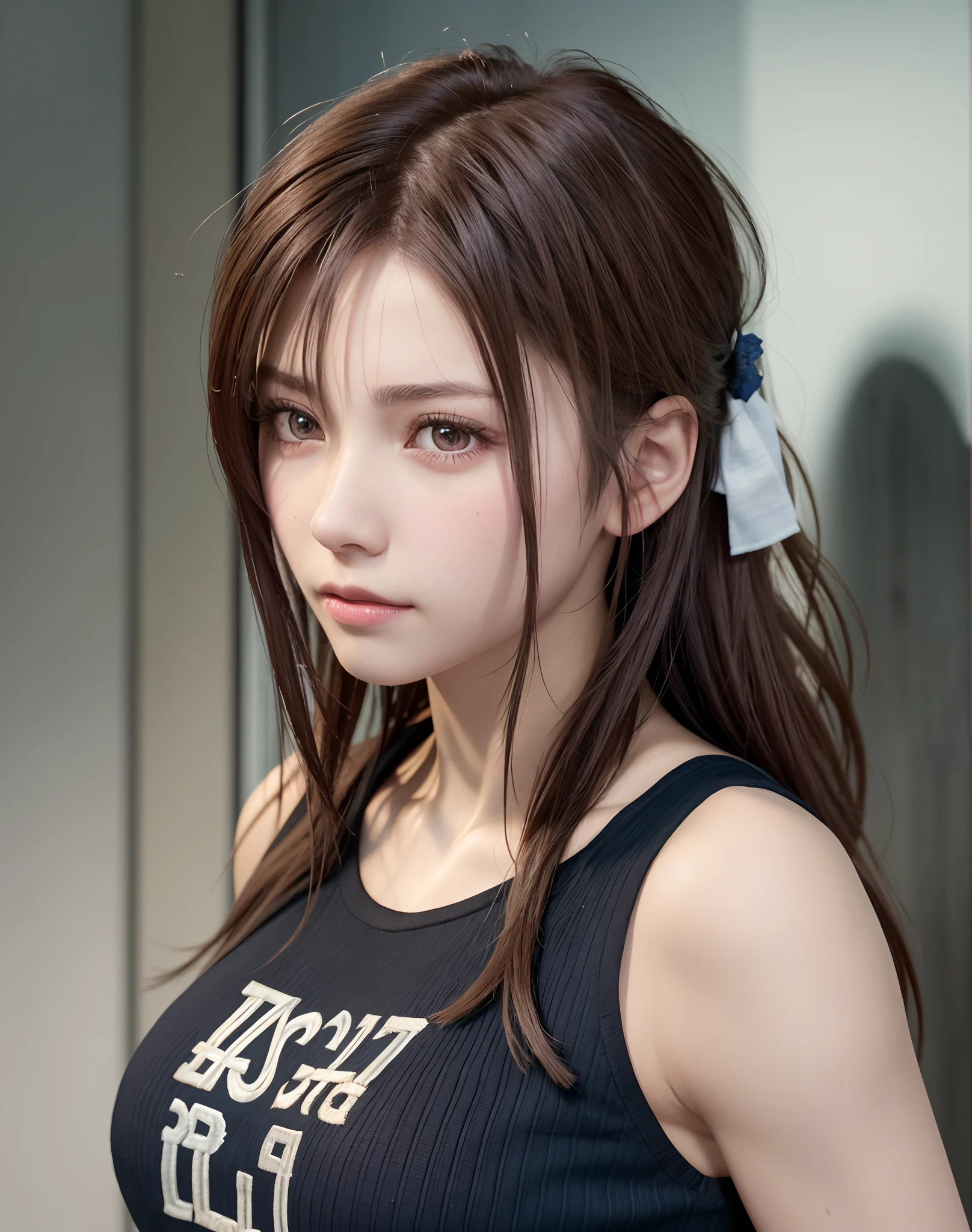 high quality picture, masutepiece, detailed hair texture, Detailed skin texture, Detailed Cloth Texture, 8K, Add fabric details, ultra detailed skin texture, ultra detailed photographic, Skin pores, Portrait of a girl, wearing tank top,