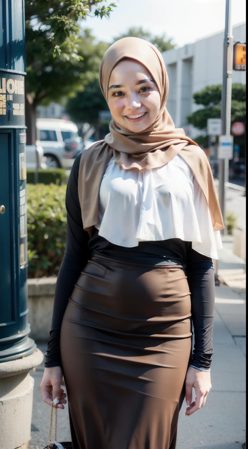 (8k, RAW photo, best quality, masterpiece:1.2), ulra high res, (photorealistic:1.4), 1 malay girl in hijab,(malay idol), ((puffy eyes)), looking at viewer,(realistic, photo-realistic:1.37), 1 malay girl, professional lighting, city background, cityscape, bokeh, ray lighting, night background, photon mapping, radiosity, physically-based rendering, hijabblown by wind, windy, dramatic effect, brown_eyes, (brown caramel hijab:1.5), (blue and white school uniform:1.3), smile, happy, \(cosplay\), 21charturnerv2, professional lighting,