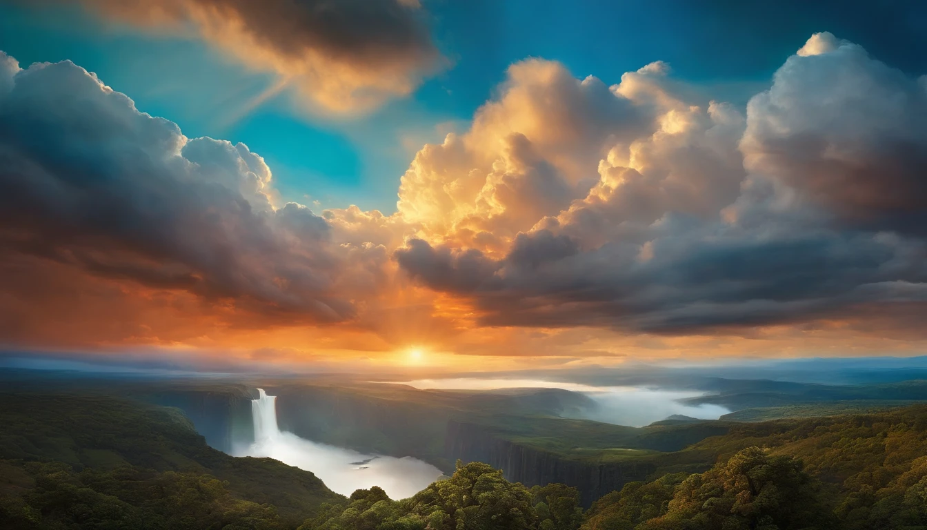 "The angels in the clouds in the sky in paradise inspired by the dramatic style of the British artist John Martin."
