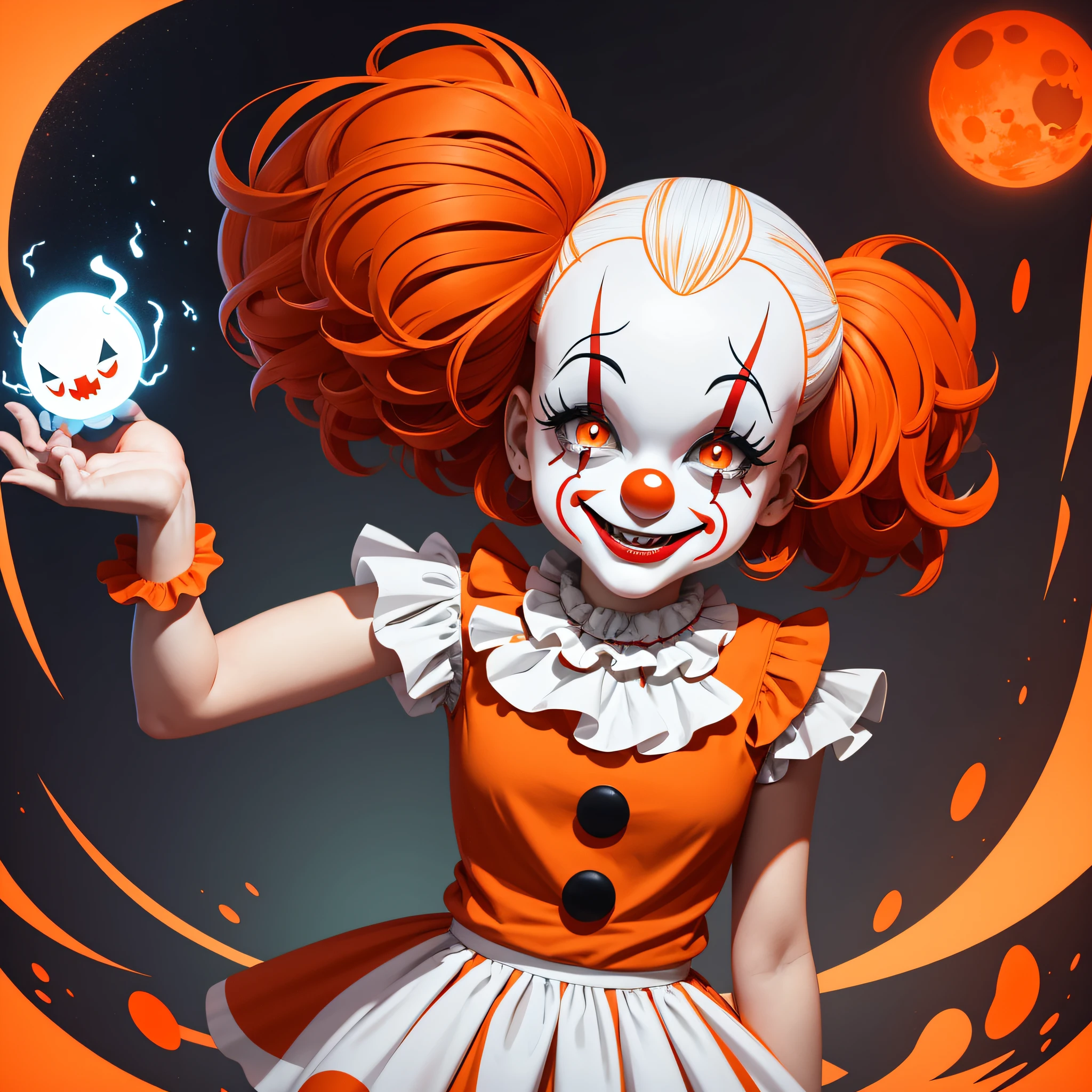 penny the clown by ejm on deviant art, in the style of light orange and dark gray, playful character design, white and red, supernatural creatures, caricature-like illustrations, magewave, charming characters --ar 3:2