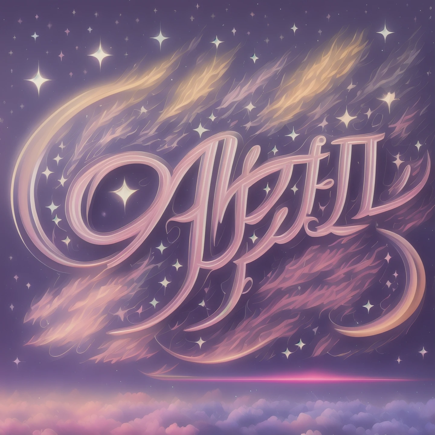 A digital illustration of a name with a colorful cloud and stars, inspirado por Alison Kinnaird, Elliot Alderson, Tristan Eaton Wallpaper, Arte de Adobe Illustrator, por Alison Kinnaird, Letras fluidas, stylized neon, Alison Williams, Tristan Eaton, inspirado por Alison Geissler, por Nelson Alexander Ross, Airbrush illustration, Airbrush aesthetics 8 0
