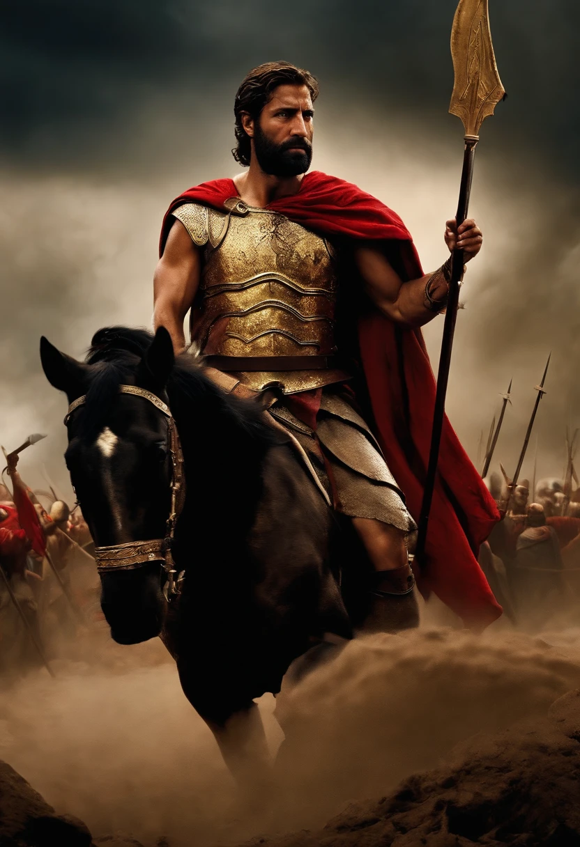 leonidas, 400 anos antes de Cristo, exercito, cidade sendo destruida, blood on the ground,Mud and shield in the hands